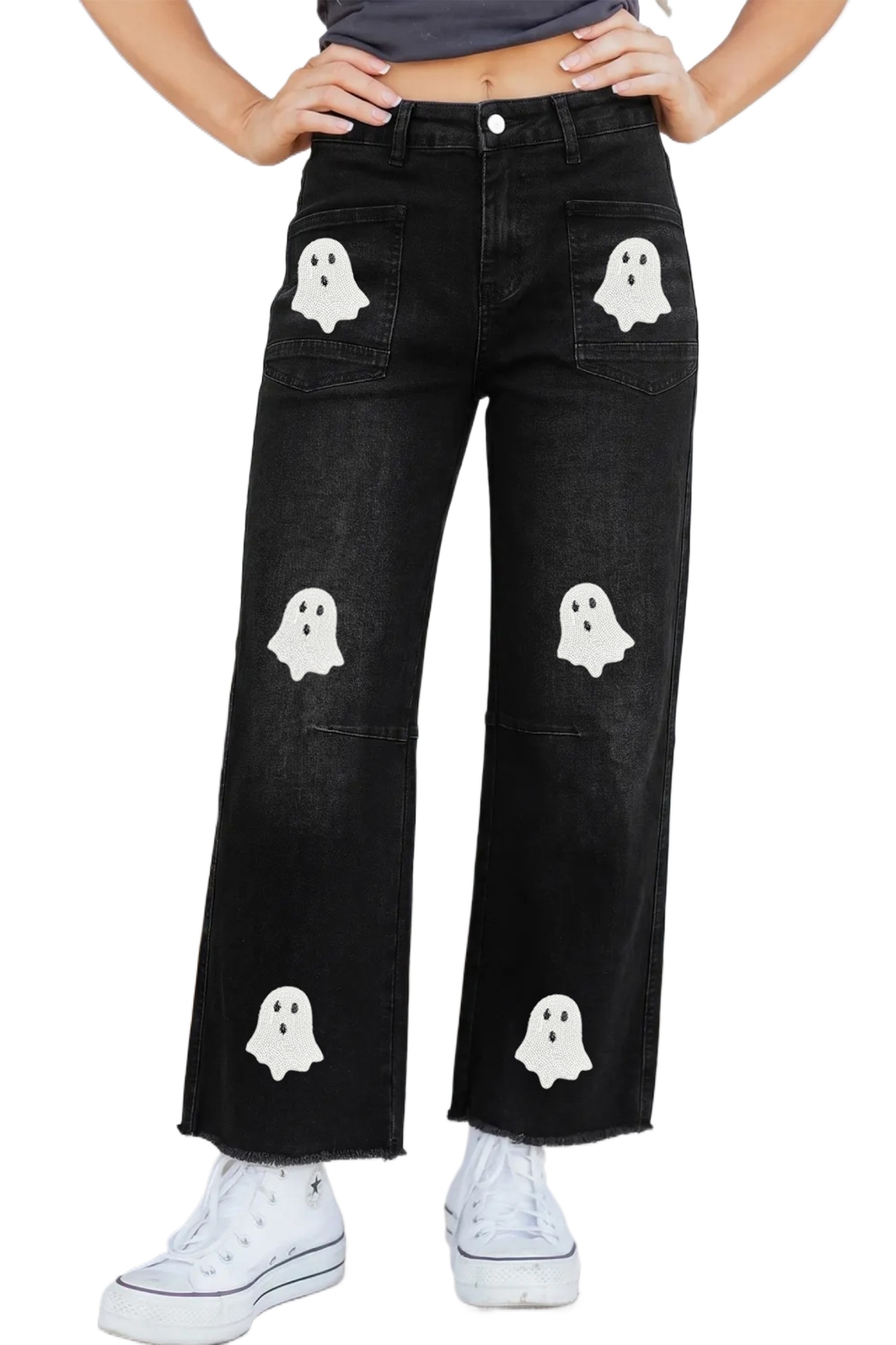 Women's Ghost Jeans, High Waisted Raw Hem Casual Denim - Main View Women's Ghost Jeans, High Waisted Raw Hem Casual Denim - Main View