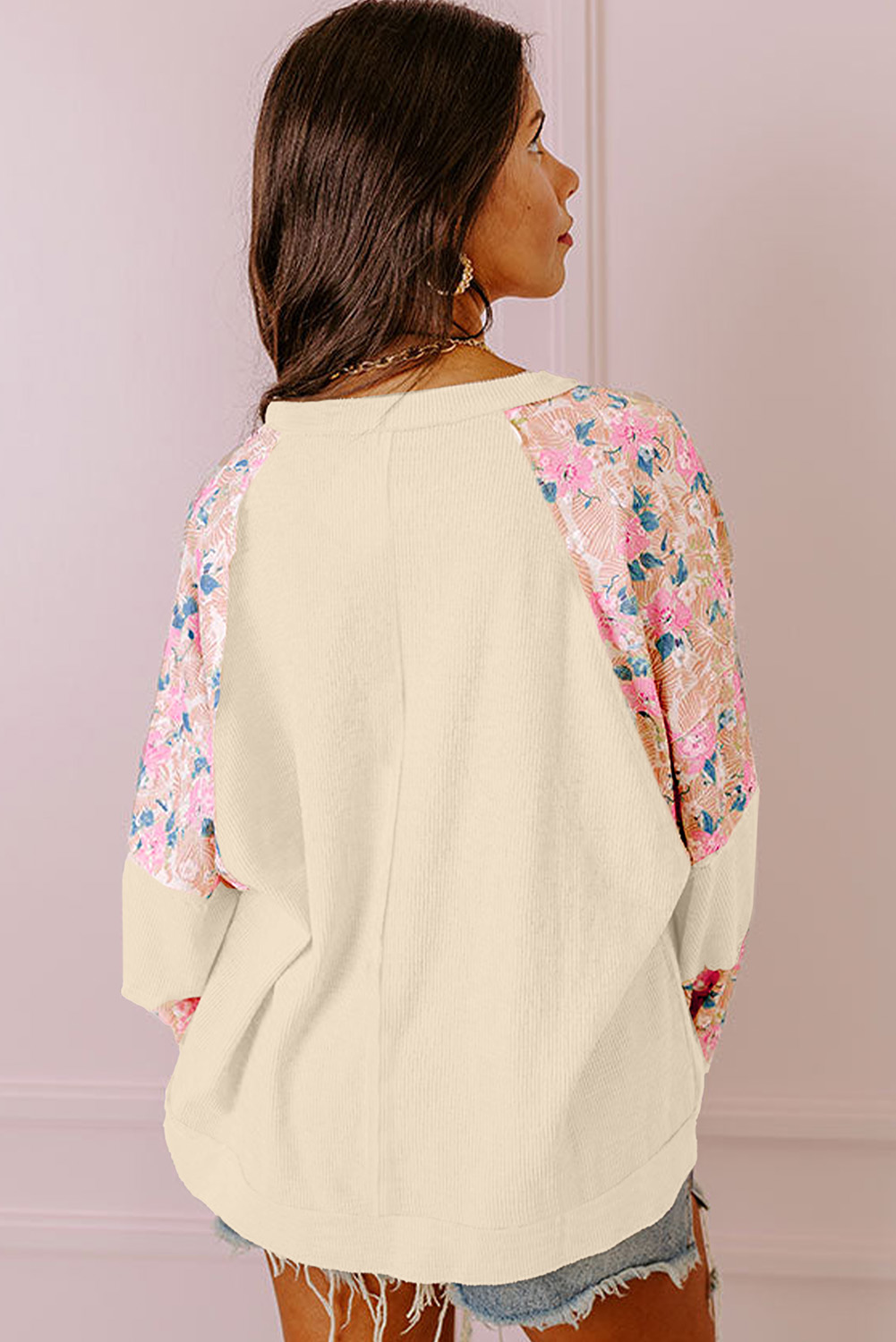 Stylish Round Neck Blouse with Balloon Sleeves - Textured Fabric - Detail View 3 Stylish Round Neck Blouse with Balloon Sleeves - Textured Fabric - Detail View 3