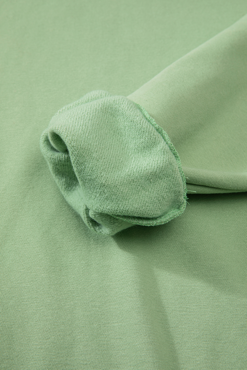 Cozy Winter Sweatshirt: Smoke Green Solid Color with Fleece Lining and Drop Shoulder - Detail View 12 Cozy Winter Sweatshirt: Smoke Green Solid Color with Fleece Lining and Drop Shoulder - Detail View 12