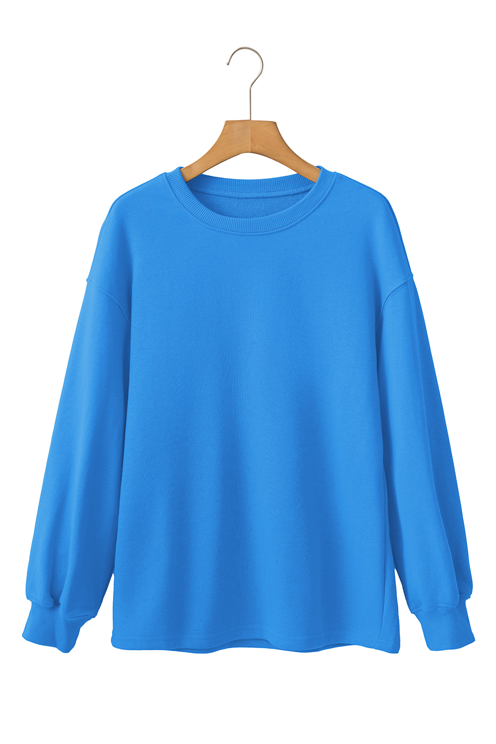 Women's Sky Blue Solid Color Drop Shoulder Long Sleeve Basic Sweatshirt - Detail View 13 Women's Sky Blue Solid Color Drop Shoulder Long Sleeve Basic Sweatshirt - Detail View 13
