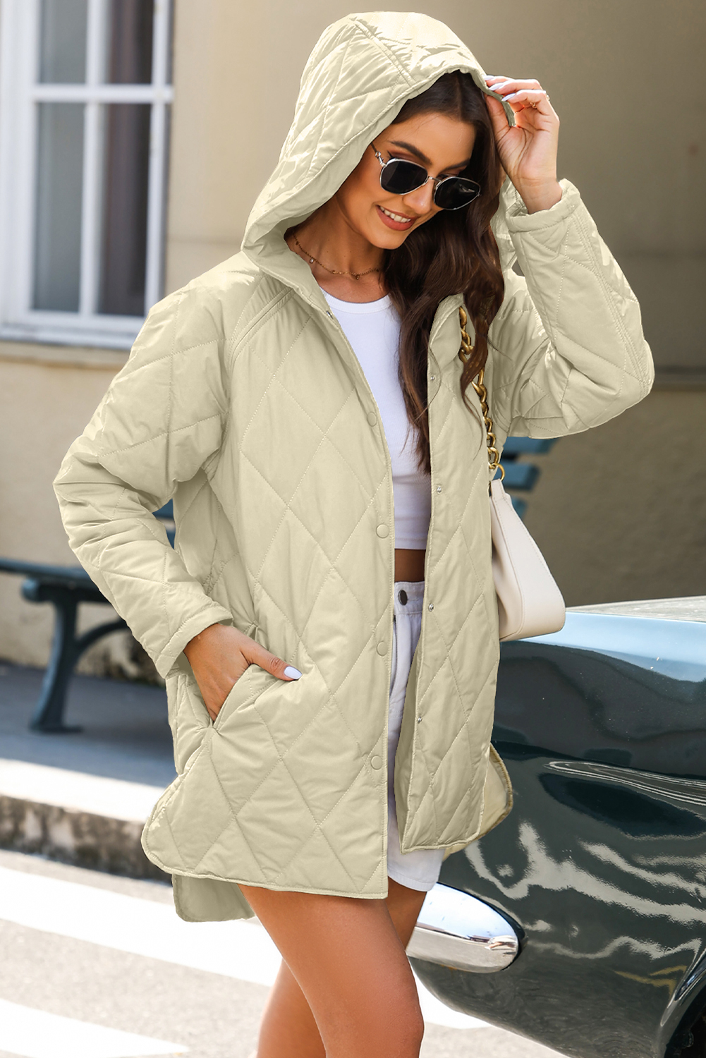 Stylish and Insulating Beige Hooded Coat - Perfect for Winter Daily Wear - Detail View 3 Stylish and Insulating Beige Hooded Coat - Perfect for Winter Daily Wear - Detail View 3