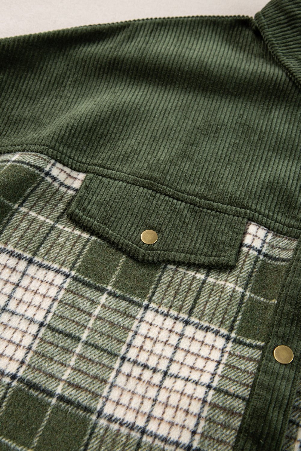 Trendy Corduroy Patchwork Plaid Jacket - Blackish Green - Detail View 12 Trendy Corduroy Patchwork Plaid Jacket - Blackish Green - Detail View 12