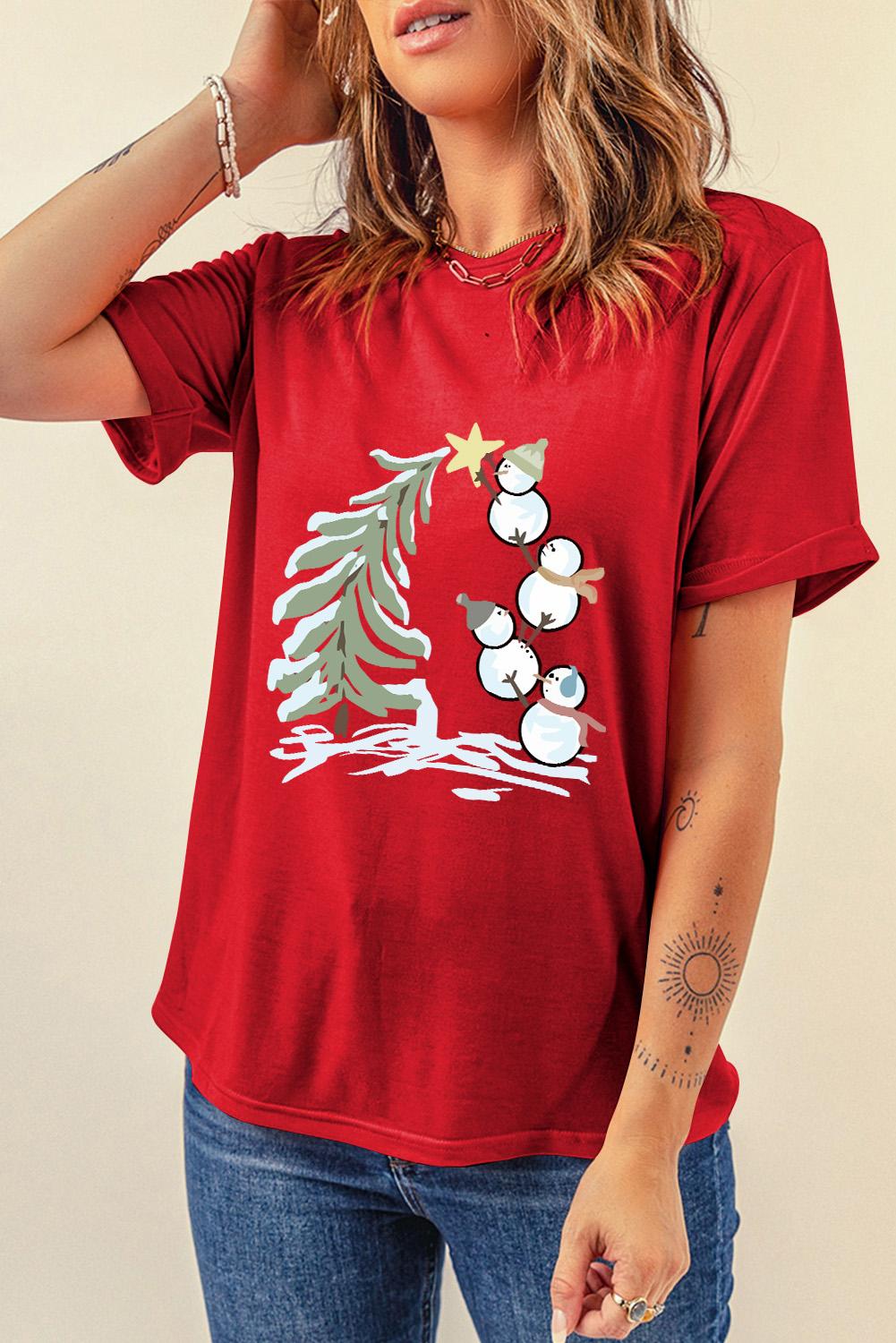 Comfortable Shift Fit Round Neck T-Shirt with Fun Christmas Prints for Women - Detail View 3 Comfortable Shift Fit Round Neck T-Shirt with Fun Christmas Prints for Women - Detail View 3