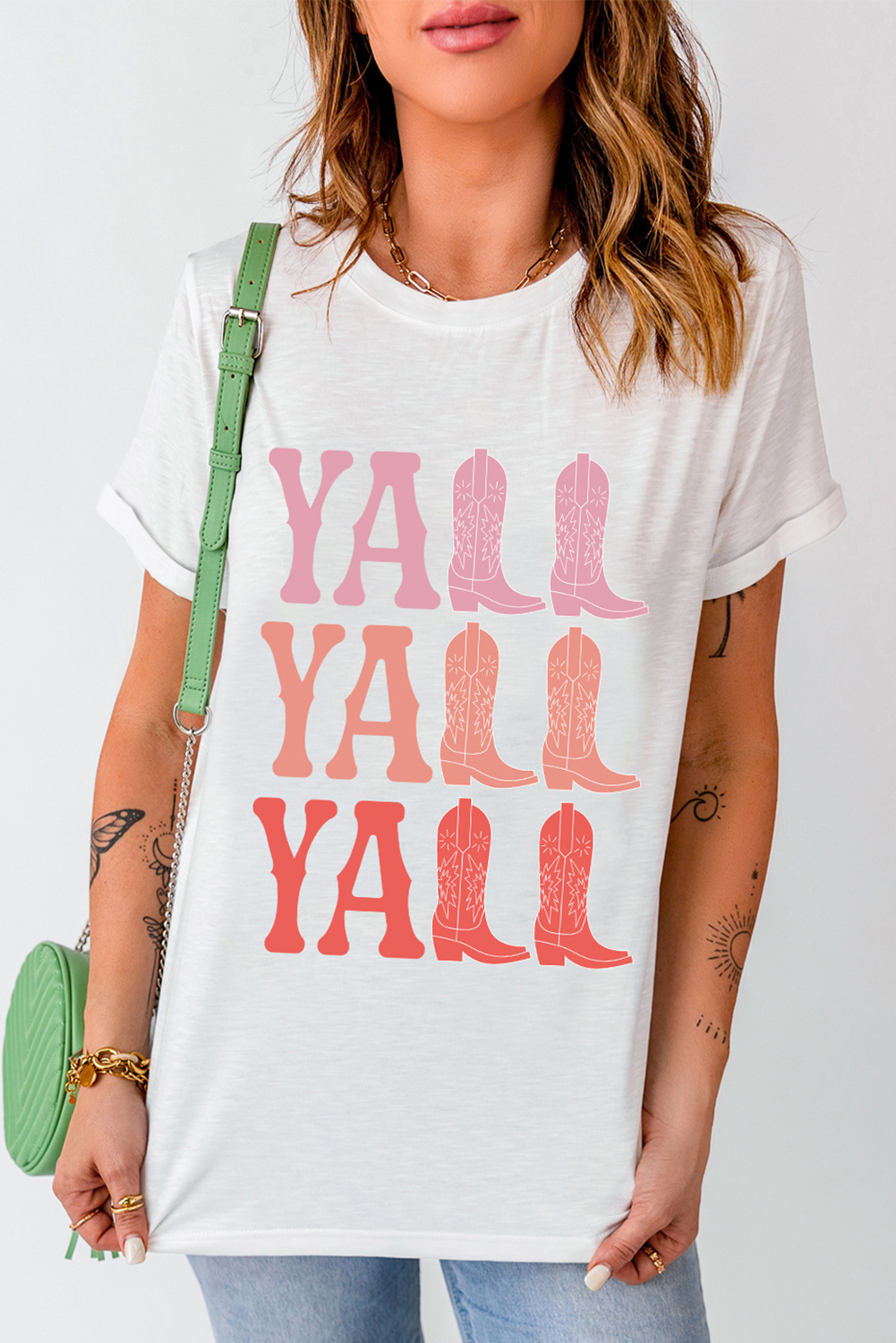 Fun and Playful Summer T-Shirt: Y'ALL Cowboy Boots Graphic - Detail View 8 Fun and Playful Summer T-Shirt: Y'ALL Cowboy Boots Graphic - Detail View 8