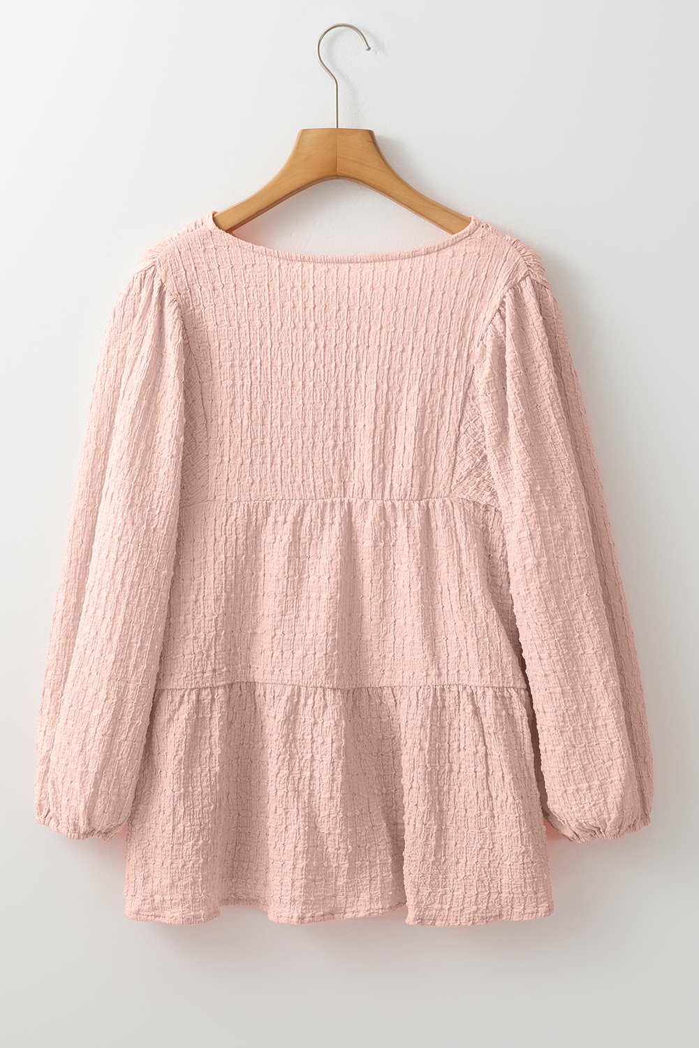 Casual Chic Blouse for Women - Light Pink V Neck with Textured Fabric and Flowy Fit - Detail View 8 Casual Chic Blouse for Women - Light Pink V Neck with Textured Fabric and Flowy Fit - Detail View 8