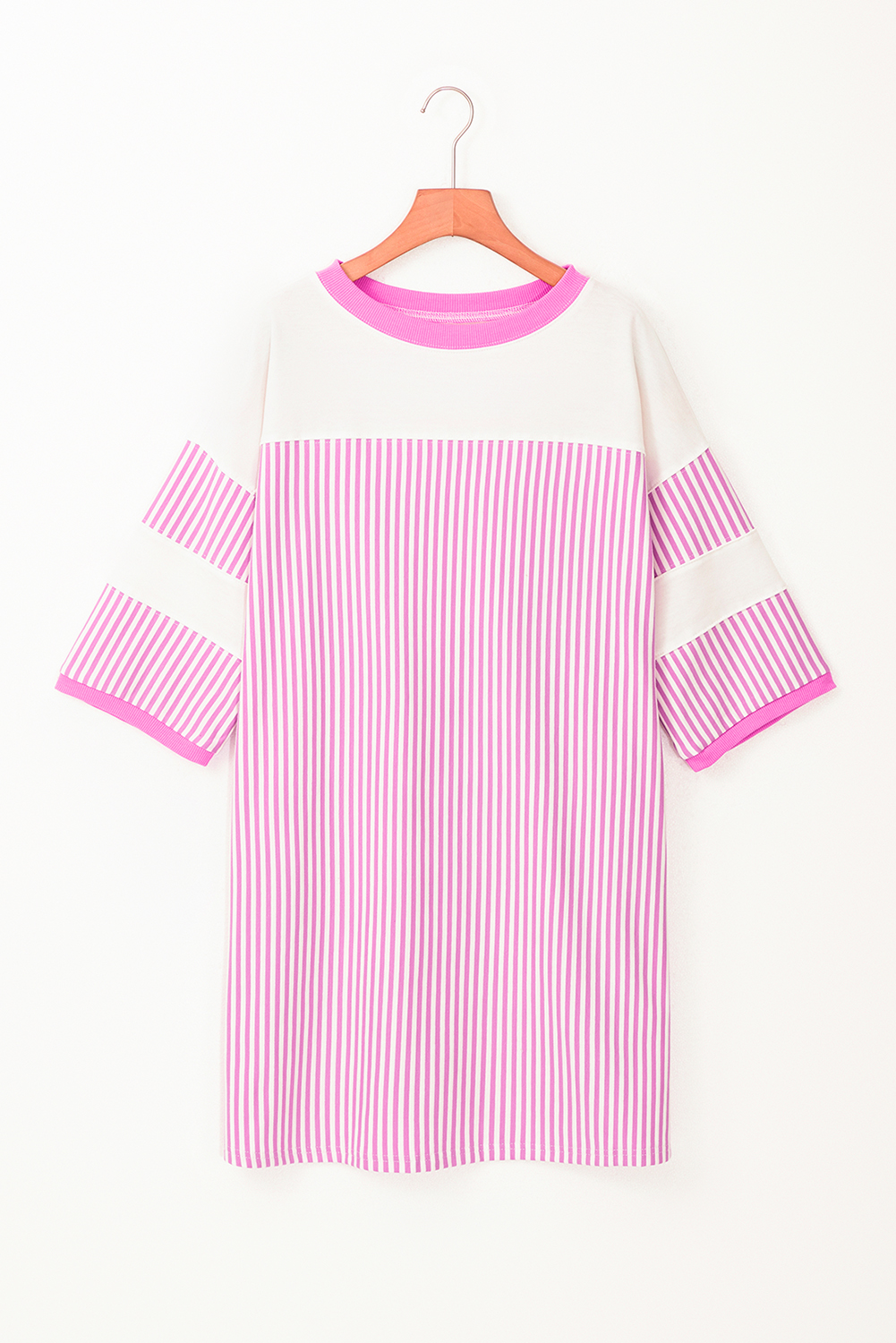 Flattering Phalaenopsis Pink Mini Dress with Round Neck and Versatile Style - Detail View 3 Flattering Phalaenopsis Pink Mini Dress with Round Neck and Versatile Style - Detail View 3