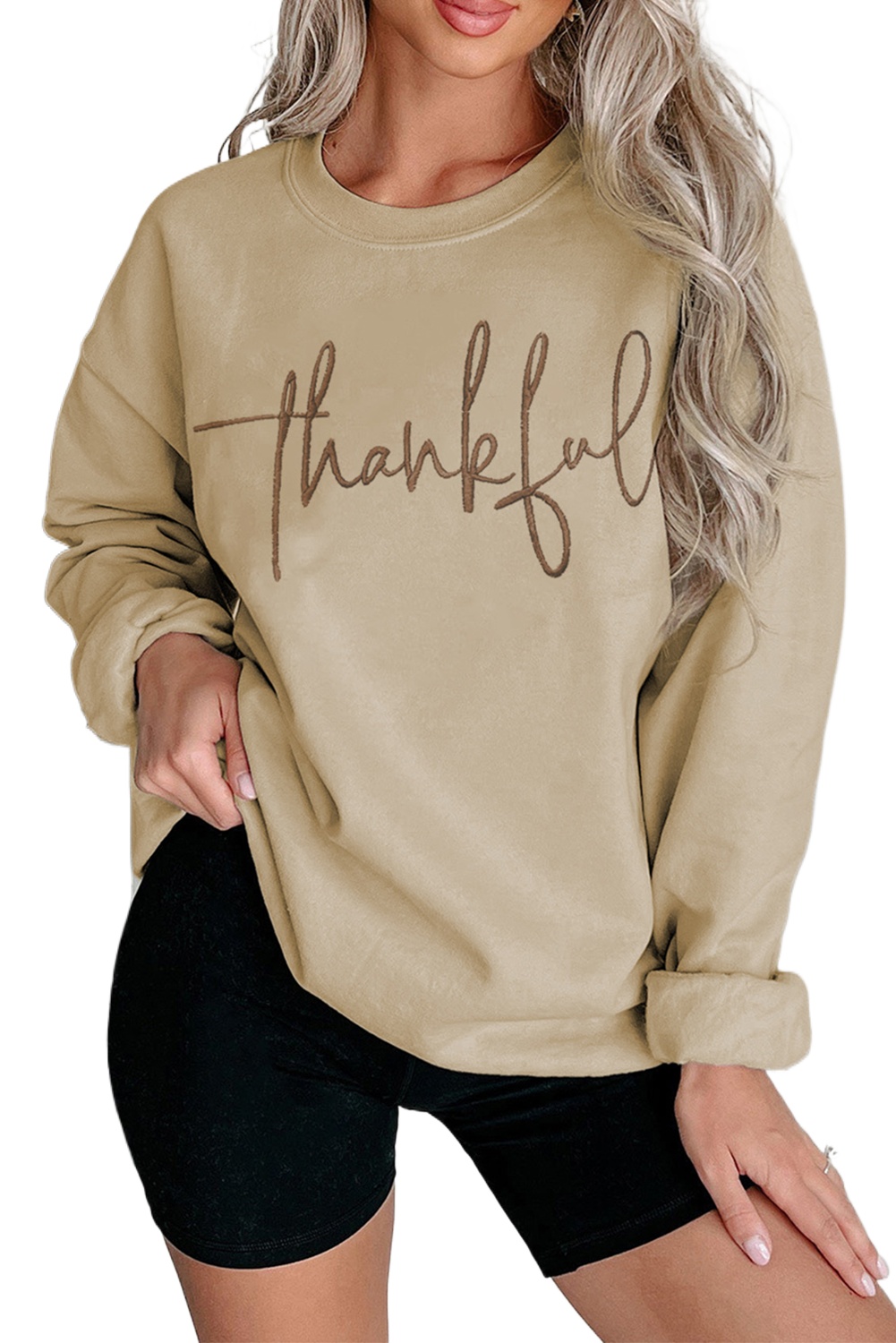 Women's Parchment Embroidered Drop Shoulder Pullover Sweatshirt - Main View Women's Parchment Embroidered Drop Shoulder Pullover Sweatshirt - Main View