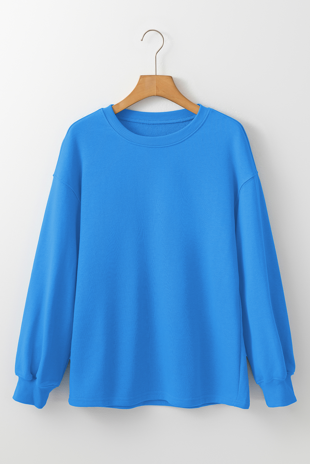 Casual Sky Blue Crew Neck Sweatshirt with Drop Shoulders for Everyday Wear - Detail View 6 Casual Sky Blue Crew Neck Sweatshirt with Drop Shoulders for Everyday Wear - Detail View 6
