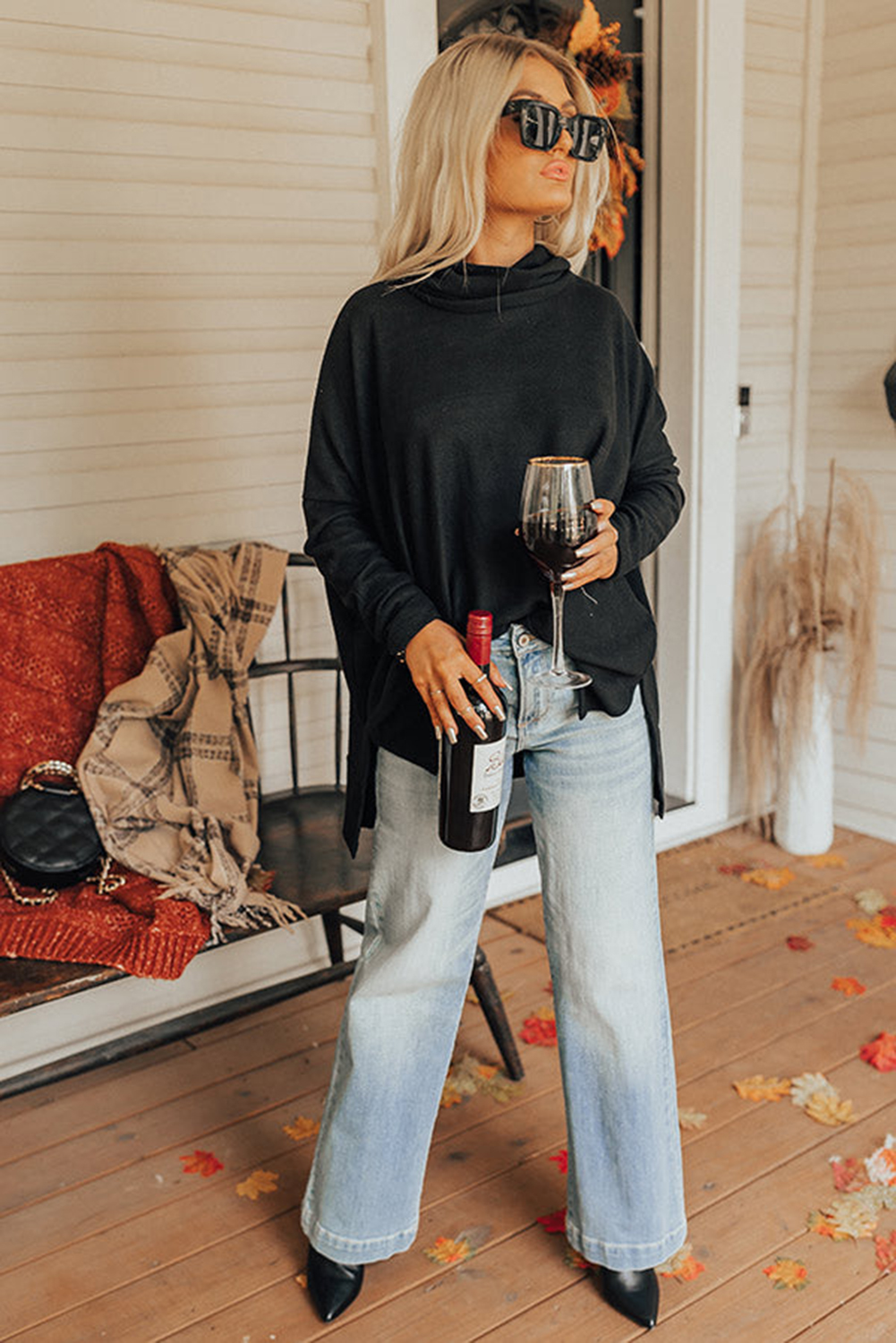 Black Cowl Neck Tunic Top, Comfortable Long Sleeve Shirt - Detail View 8 Black Cowl Neck Tunic Top, Comfortable Long Sleeve Shirt - Detail View 8