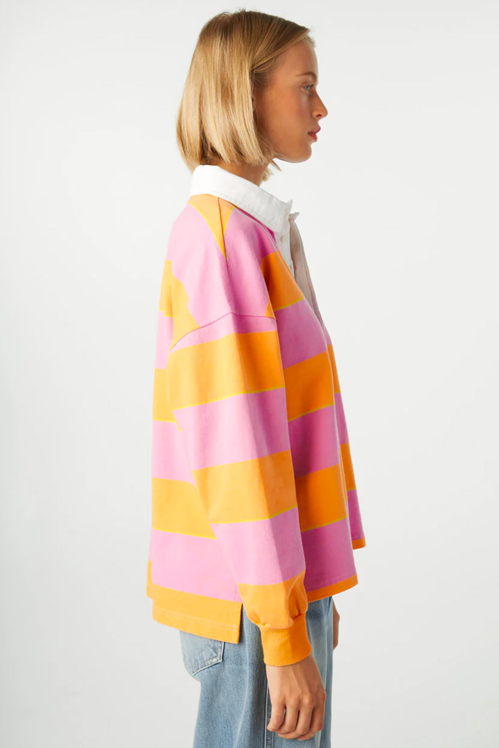 Women's Sweatshirt, Yellow Stripe, Color Block, Polo Collar, Long Sleeve, Casual Style, Smart Casual, Daily Wear, Comfortable, Fashionable, Fall Fashion, Versatile, Tops, Sweatshirts & Hoodies, Stylish, Shift Silhouette - Detail View 4 Women's Sweatshirt, Yellow Stripe, Color Block, Polo Collar, Long Sleeve, Casual Style, Smart Casual, Daily Wear, Comfortable, Fashionable, Fall Fashion, Versatile, Tops, Sweatshirts & Hoodies, Stylish, Shift Silhouette - Detail View 4