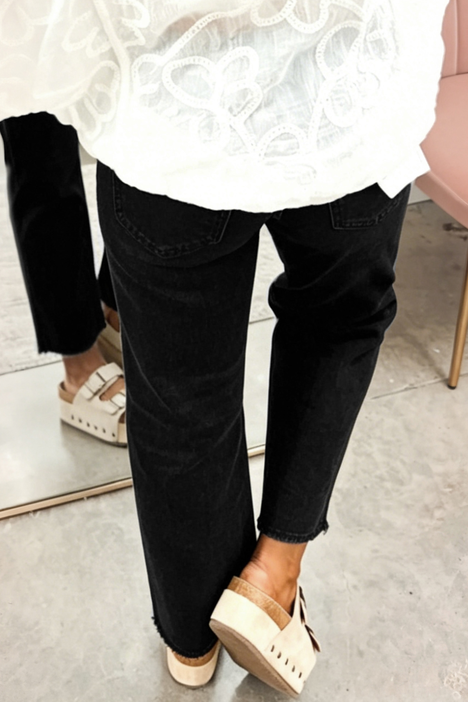Women's Stretch Ghost Jeans, Comfortable Raw Hem Denim - Detail View 6 Women's Stretch Ghost Jeans, Comfortable Raw Hem Denim - Detail View 6