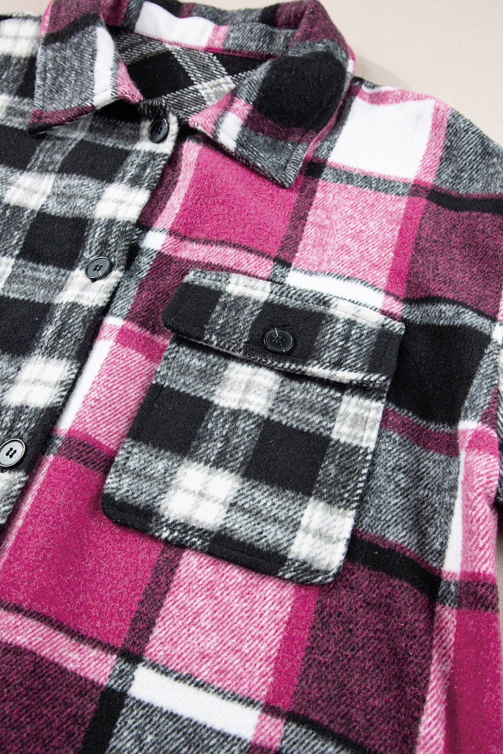 Women's Black Plaid Colorblock Loose Fit Shacket - Detail View 16 Women's Black Plaid Colorblock Loose Fit Shacket - Detail View 16