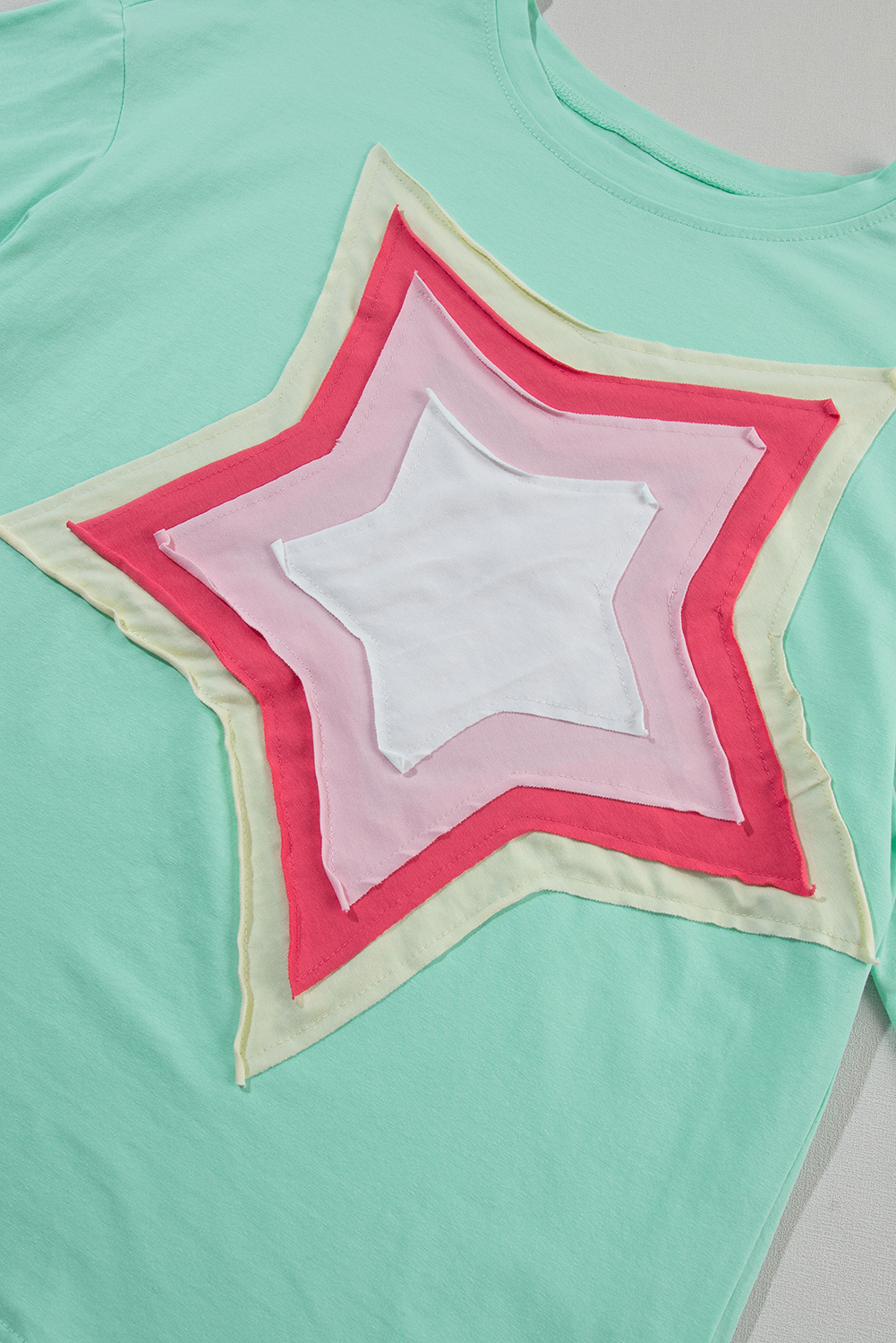 Graphic Star Colorblock T-Shirt, Women's Relaxed Summer Tee - Detail View 8 Graphic Star Colorblock T-Shirt, Women's Relaxed Summer Tee - Detail View 8