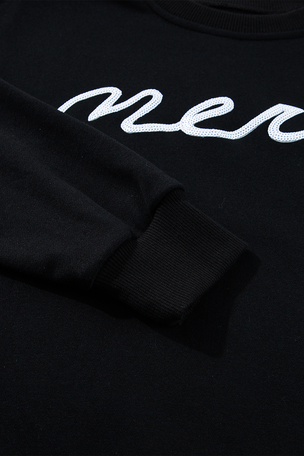 Women's Christmas Outfit, Black Sequins, Merry Graphic, Pullover and Shorts, Casual, Cozy, Comfortable, Festive, Glamorous, Holiday Wear, Two-Piece Set, Long Sleeves, High-Waisted Shorts, Day Wear, Vacation Outfit, Tops & Shorts - Detail View 15 Women's Christmas Outfit, Black Sequins, Merry Graphic, Pullover and Shorts, Casual, Cozy, Comfortable, Festive, Glamorous, Holiday Wear, Two-Piece Set, Long Sleeves, High-Waisted Shorts, Day Wear, Vacation Outfit, Tops & Shorts - Detail View 15