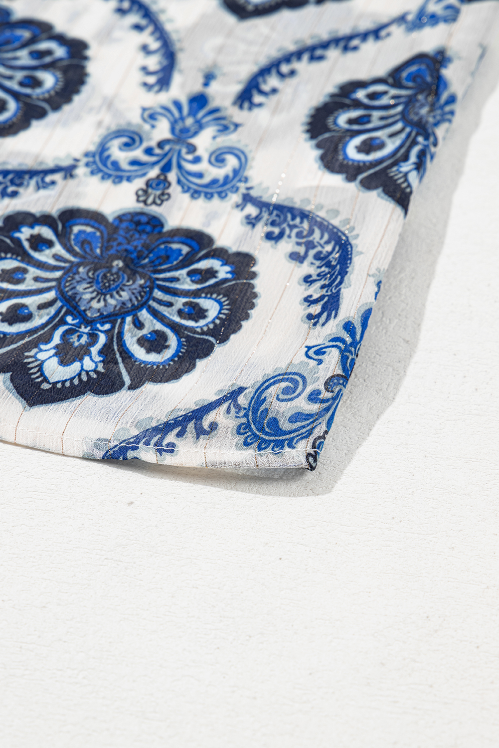 Boho Chic Long Sleeve Top - Blue Tribal Pattern with Relaxed Fit - Detail View 13 Boho Chic Long Sleeve Top - Blue Tribal Pattern with Relaxed Fit - Detail View 13