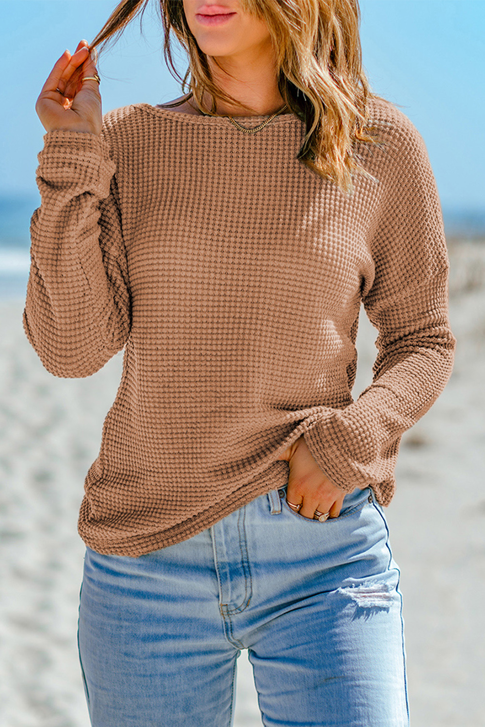 Stylish Round Neck Long Sleeve Top - Casual Winter Wear in Green - Detail View 3 Stylish Round Neck Long Sleeve Top - Casual Winter Wear in Green - Detail View 3