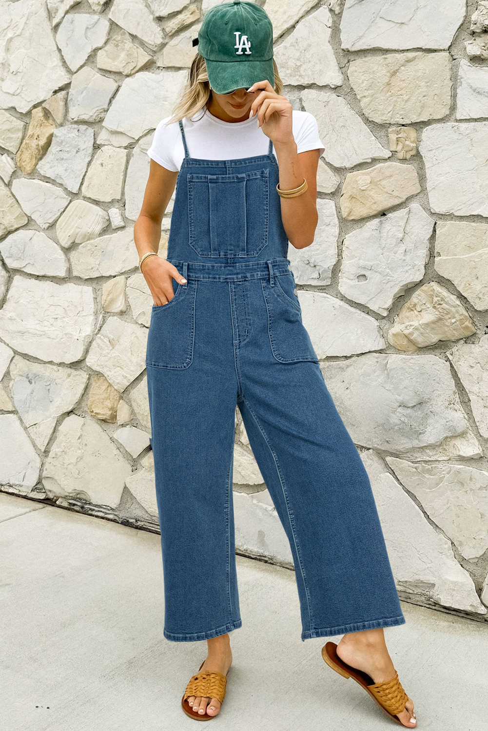 Casual Chic Dusk Blue Cropped Wide Leg Overalls - Perfect for Spring and Summer - Detail View 3 Casual Chic Dusk Blue Cropped Wide Leg Overalls - Perfect for Spring and Summer - Detail View 3