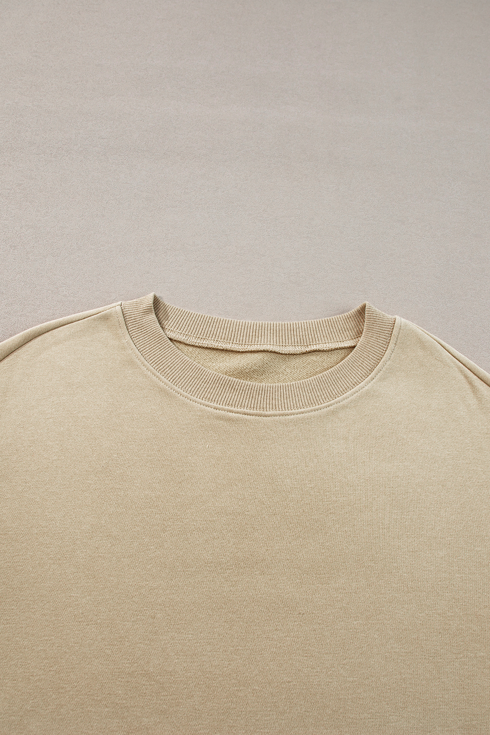 Women's Parchment Solid Loose Crew Neck Fleece Sweatshirt - Detail View 11 Women's Parchment Solid Loose Crew Neck Fleece Sweatshirt - Detail View 11