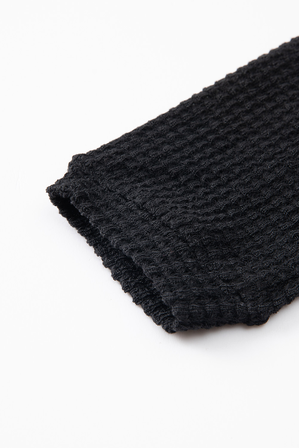 Women's Top, Black, Waffle Knit, Long Sleeve, Drop Shoulder, Casual Style, Comfy, Fine Material, Solid Color, Versatile, Winter Season, Round Neck, Tops, Long Sleeve Tops - Detail View 10 Women's Top, Black, Waffle Knit, Long Sleeve, Drop Shoulder, Casual Style, Comfy, Fine Material, Solid Color, Versatile, Winter Season, Round Neck, Tops, Long Sleeve Tops - Detail View 10