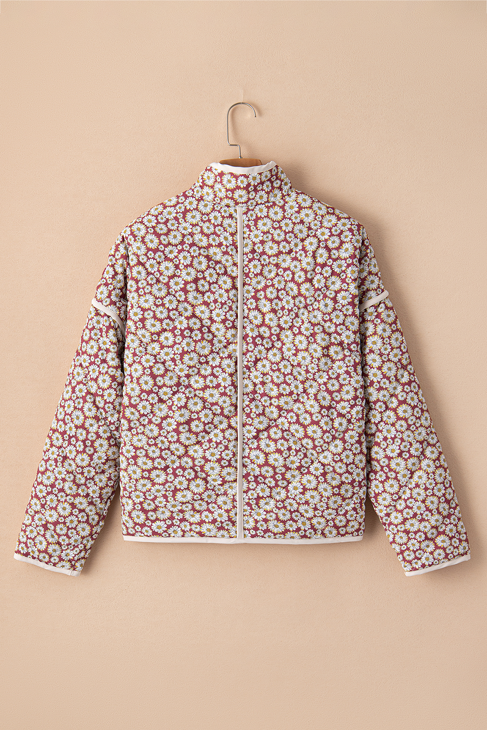 Vibrant Floral Print County-Style Coat - Pink with Contrast Edge Detail - Detail View 12 Vibrant Floral Print County-Style Coat - Pink with Contrast Edge Detail - Detail View 12