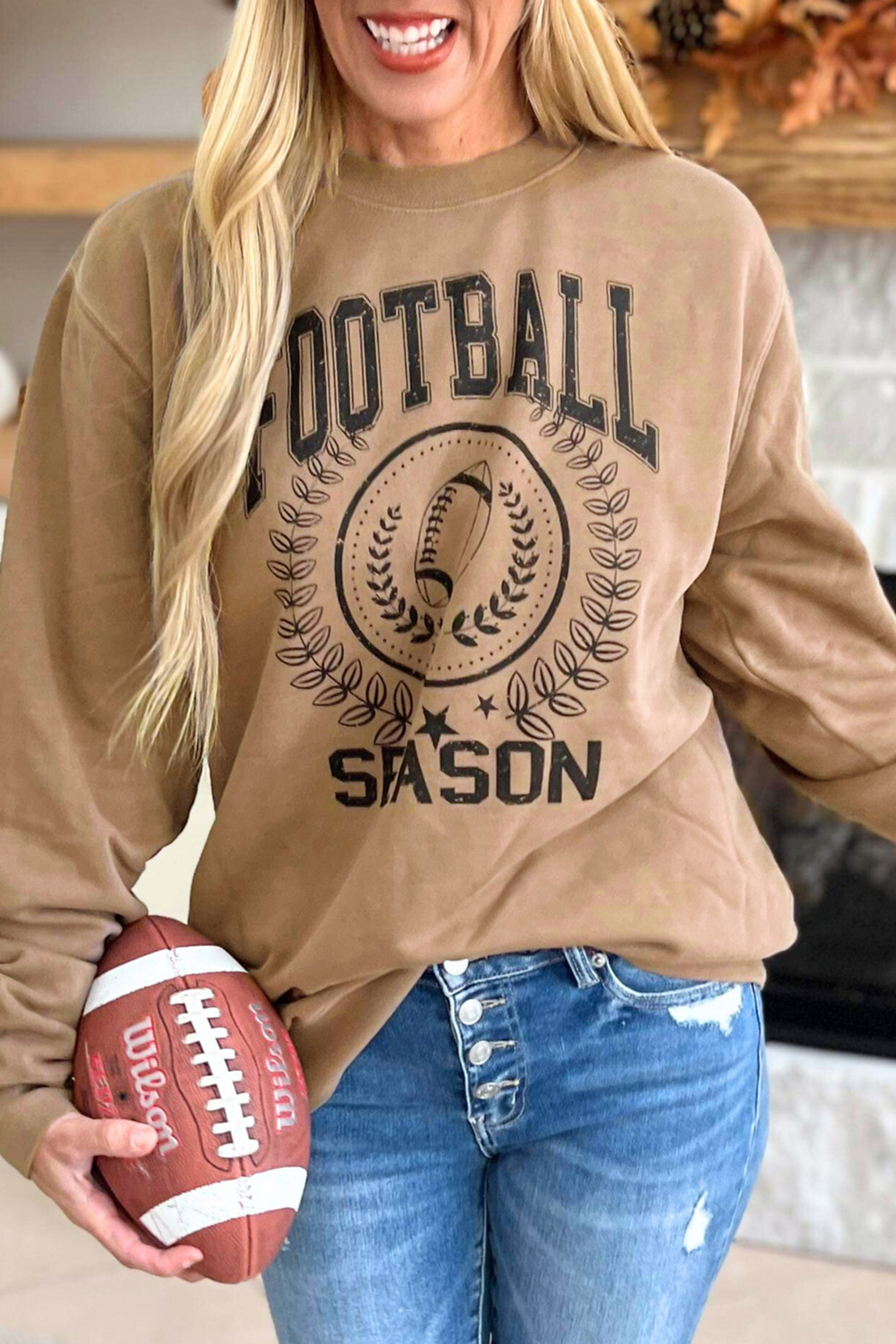 Rugby Football Season Fan Sweatshirt - 'FOOTBALL SEASON' Graphic Print - Detail View 2 Rugby Football Season Fan Sweatshirt - 'FOOTBALL SEASON' Graphic Print - Detail View 2