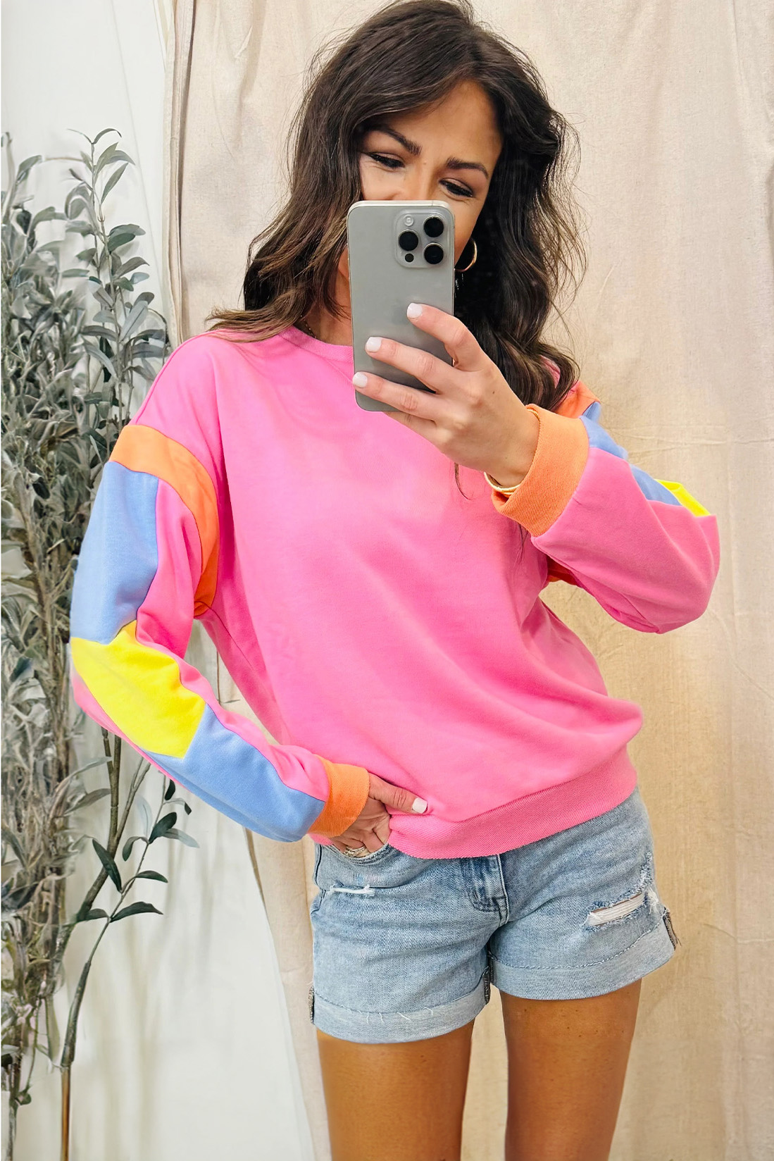 Elevate Your Style with This Colorful Long Sleeve Top - Pink Candy Colorblock - Detail View 7 Elevate Your Style with This Colorful Long Sleeve Top - Pink Candy Colorblock - Detail View 7