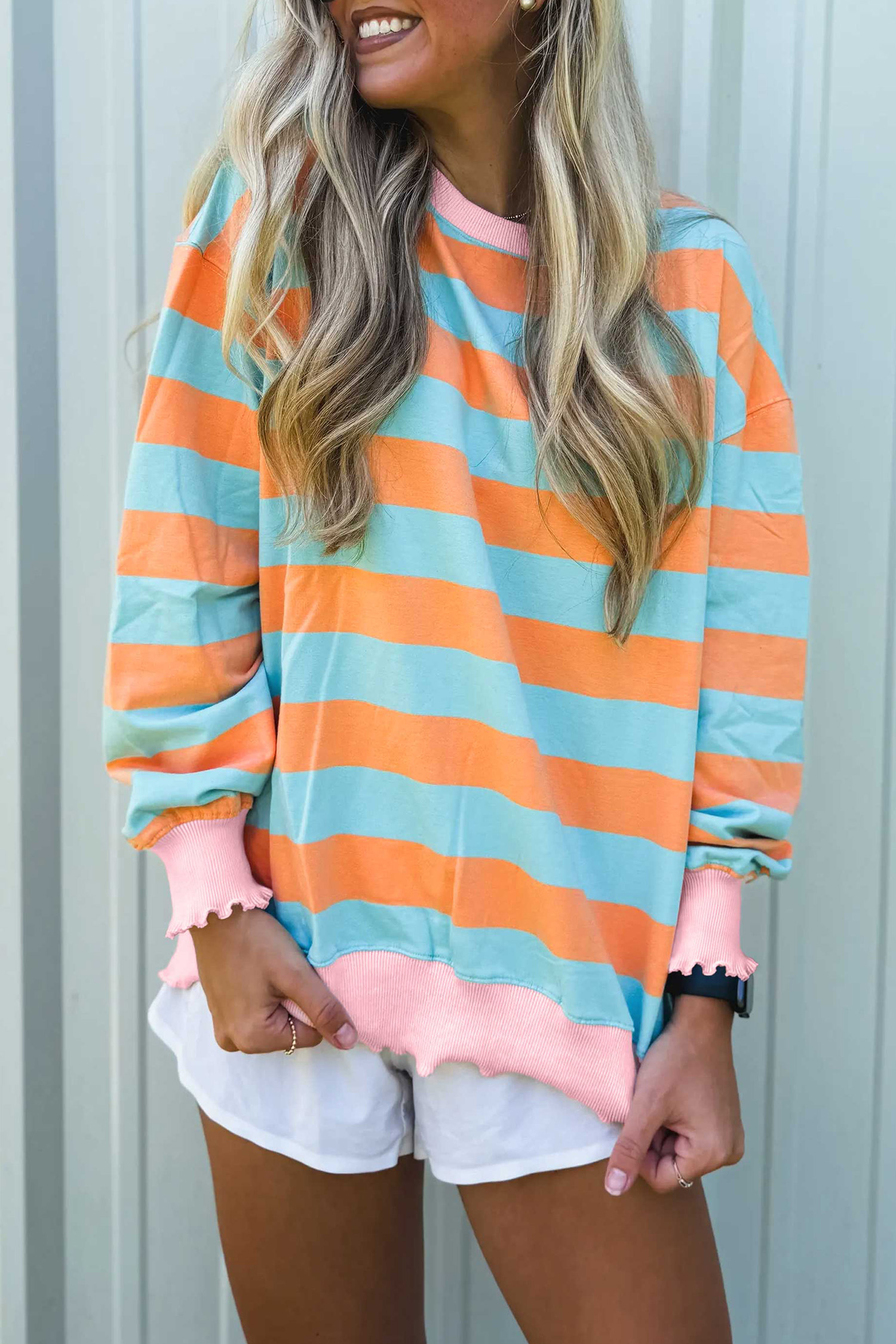 Women's Soft Striped Shift Top, Cozy Long Sleeve Pullover - Detail View 6 Women's Soft Striped Shift Top, Cozy Long Sleeve Pullover - Detail View 6