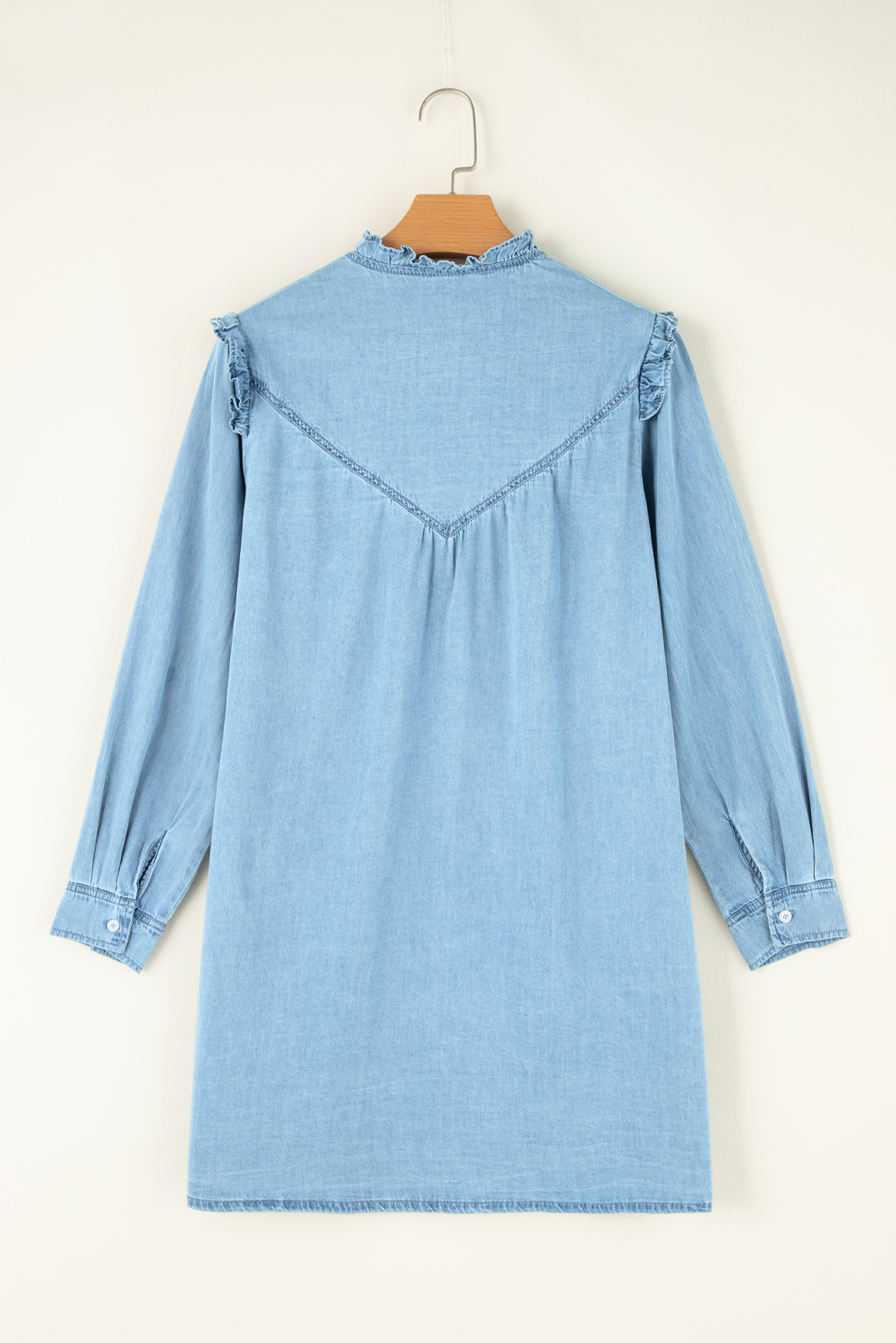 Long Sleeve Denim Mini Dress, Button Down Southern Belle - Detail View 8 Long Sleeve Denim Mini Dress, Button Down Southern Belle - Detail View 8