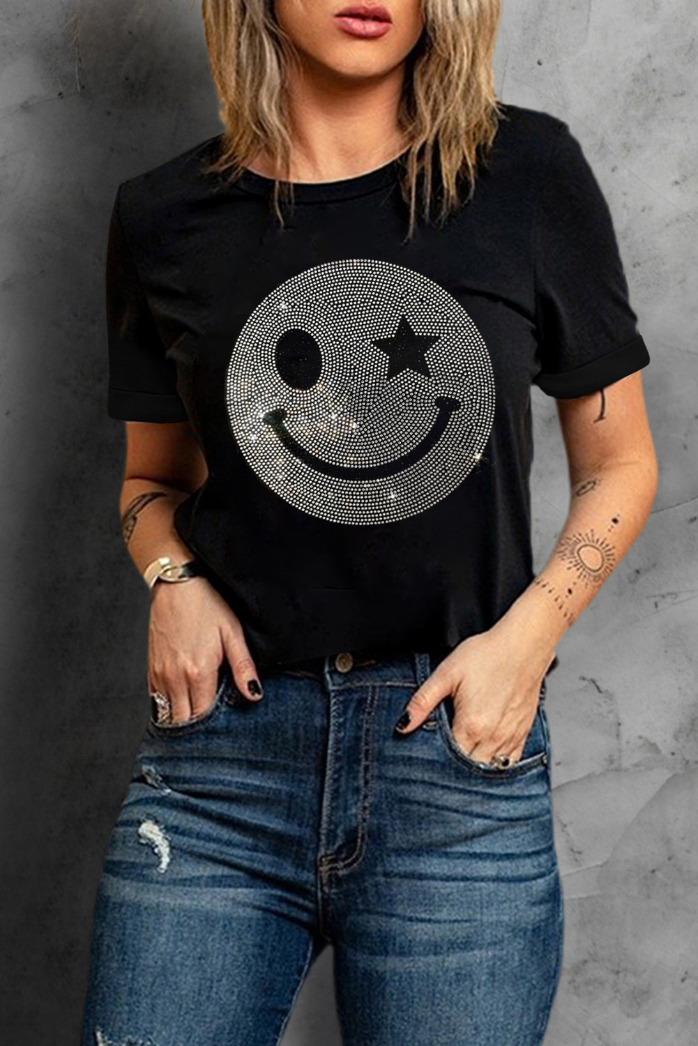 Add Glamour to Your Outfit with Black Sparkle Rhinestone Tee - Detail View 3 Add Glamour to Your Outfit with Black Sparkle Rhinestone Tee - Detail View 3
