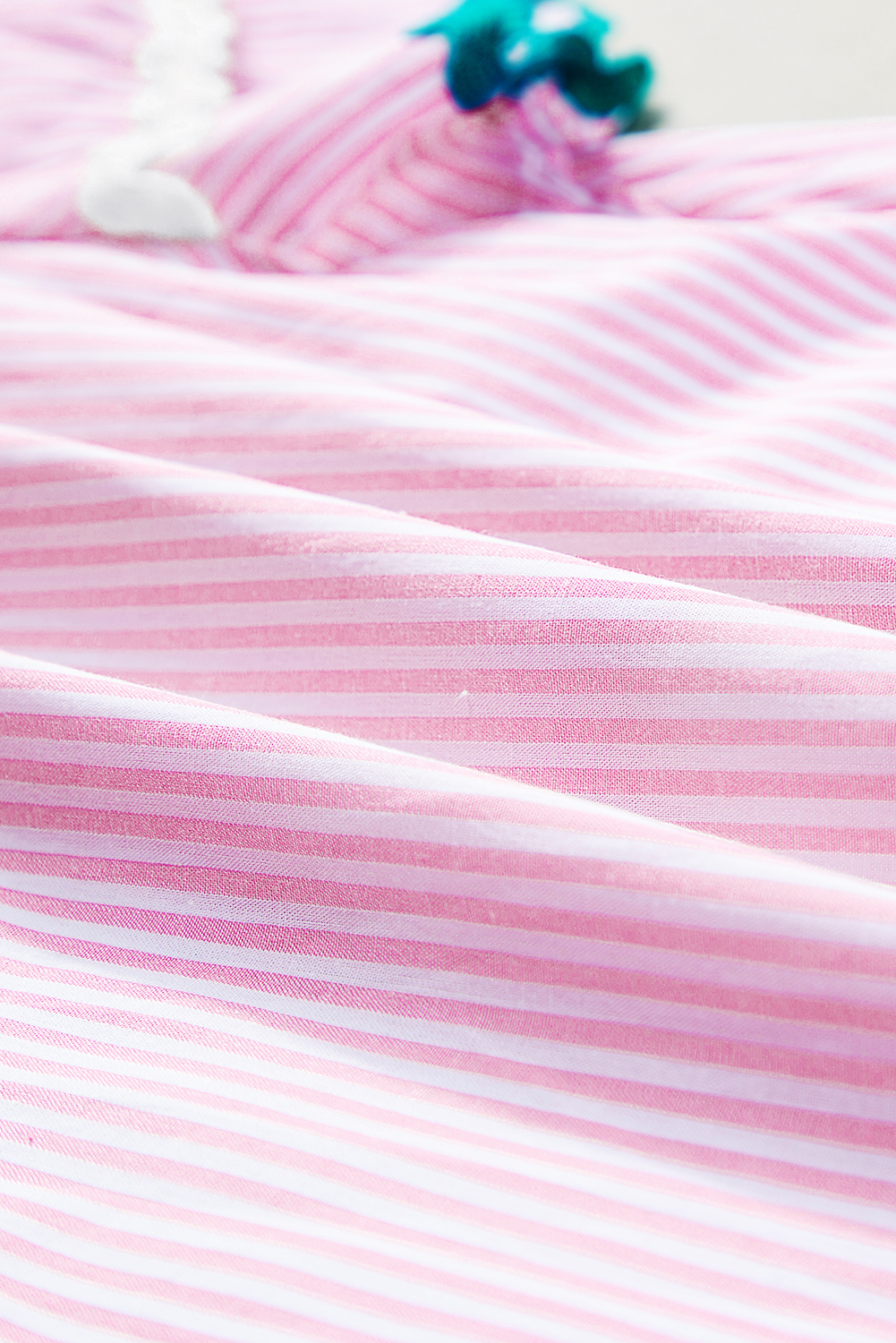 Feminine Spring Blouse: Bohemian-Pink Stripe with Ric-Rac Trim and Ruffled Sleeves - Detail View 11 Feminine Spring Blouse: Bohemian-Pink Stripe with Ric-Rac Trim and Ruffled Sleeves - Detail View 11