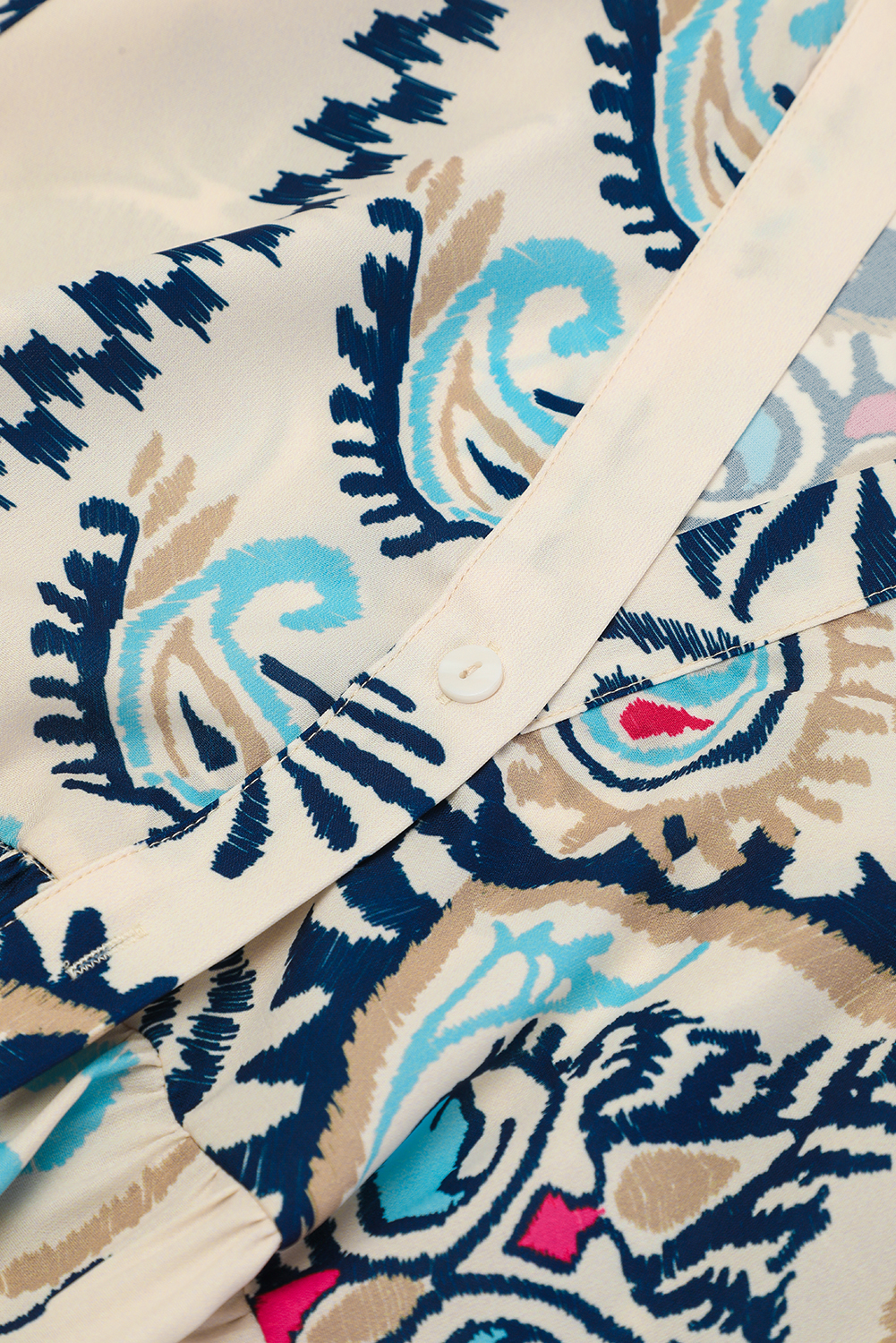 Women's White Printed Tribal Print Bracelet Sleeve Buttoned Mini Dress - Detail View 16 Women's White Printed Tribal Print Bracelet Sleeve Buttoned Mini Dress - Detail View 16