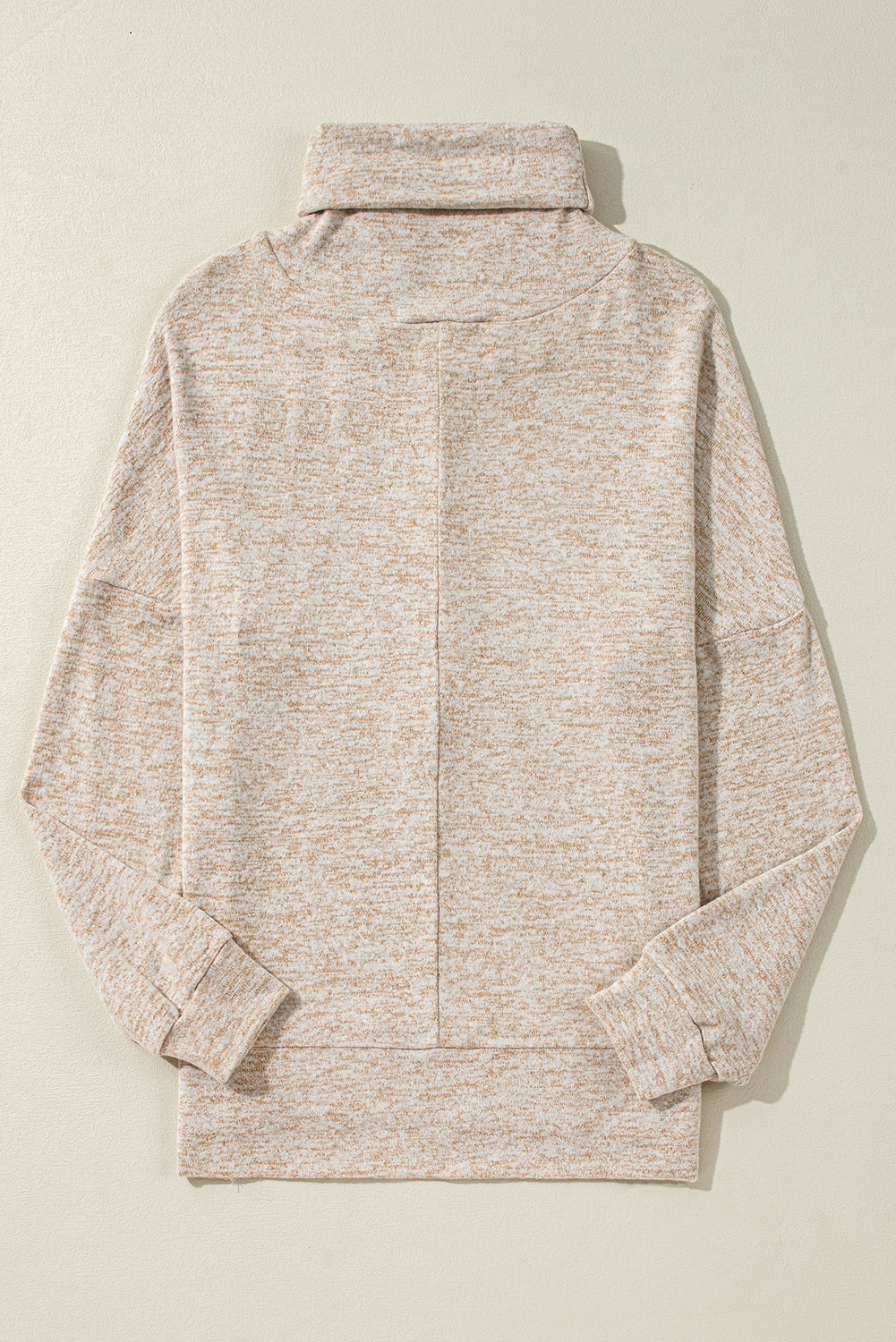 Sophisticated High Neck Long Sleeve Top with Adjustable Drawstring and Side Slit - Apricot - Detail View 6 Sophisticated High Neck Long Sleeve Top with Adjustable Drawstring and Side Slit - Apricot - Detail View 6