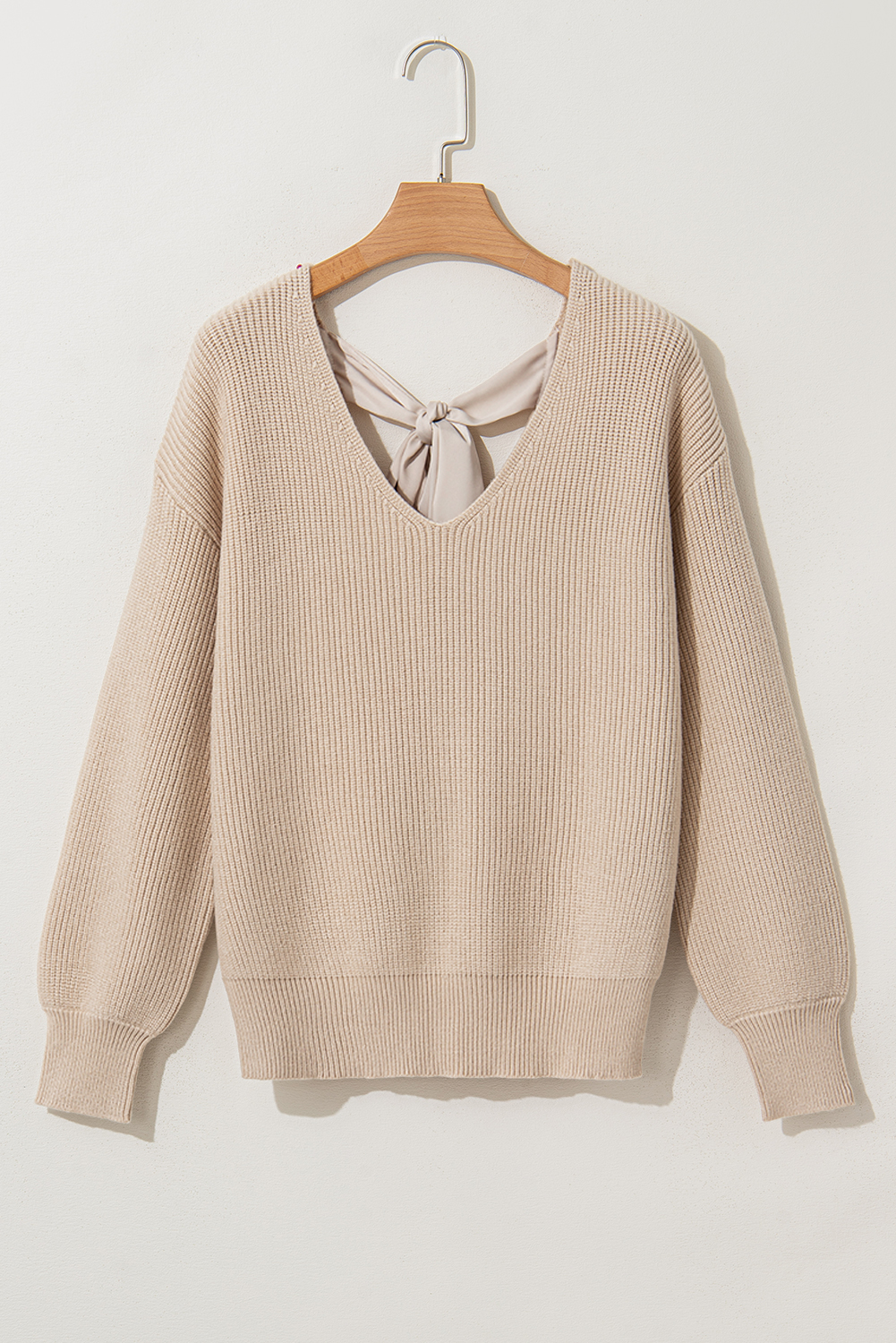 Elegant Apricot Knit Sweater, Women's Backless Detail Top - Detail View 9 Elegant Apricot Knit Sweater, Women's Backless Detail Top - Detail View 9