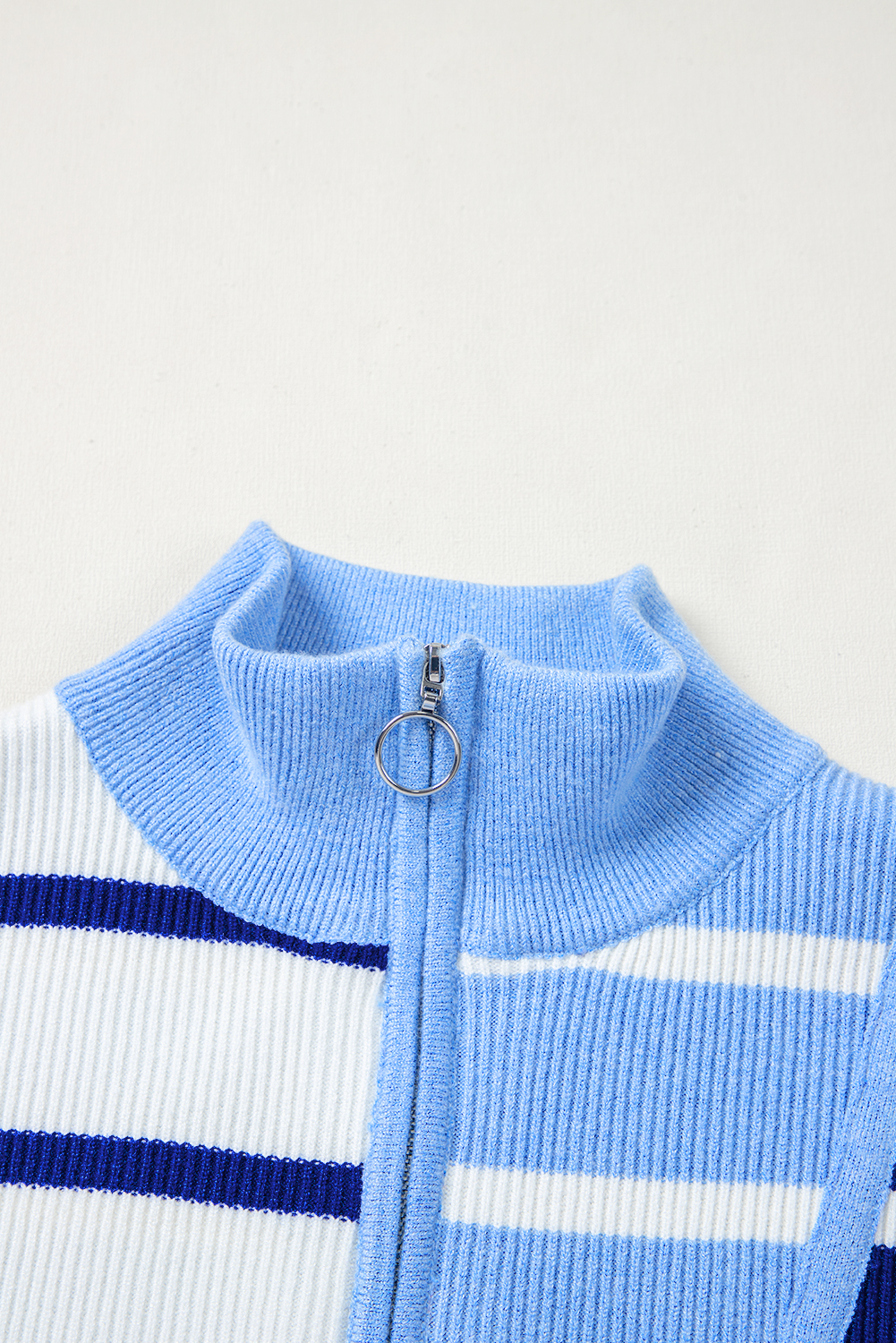 Women's Colorblock Stripe Knit Vest, Quarter Zip Collar - Detail View 11 Women's Colorblock Stripe Knit Vest, Quarter Zip Collar - Detail View 11
