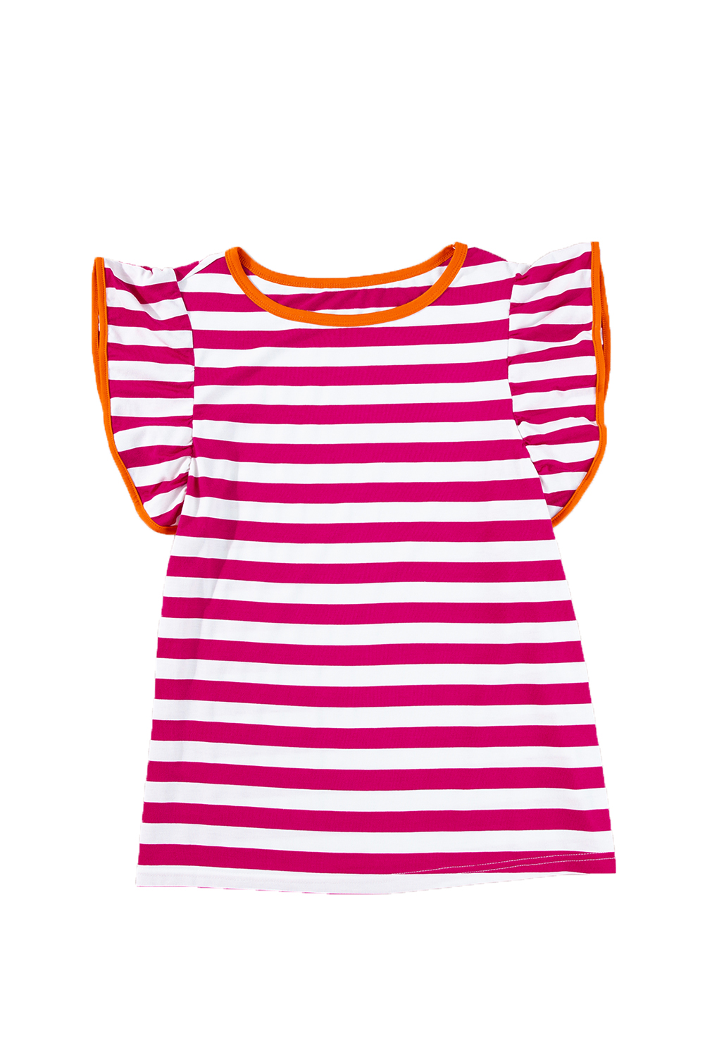 Charming Short Sleeve Shirt with Ruffled Sleeves and Crew Neck - Detail View 2 Charming Short Sleeve Shirt with Ruffled Sleeves and Crew Neck - Detail View 2