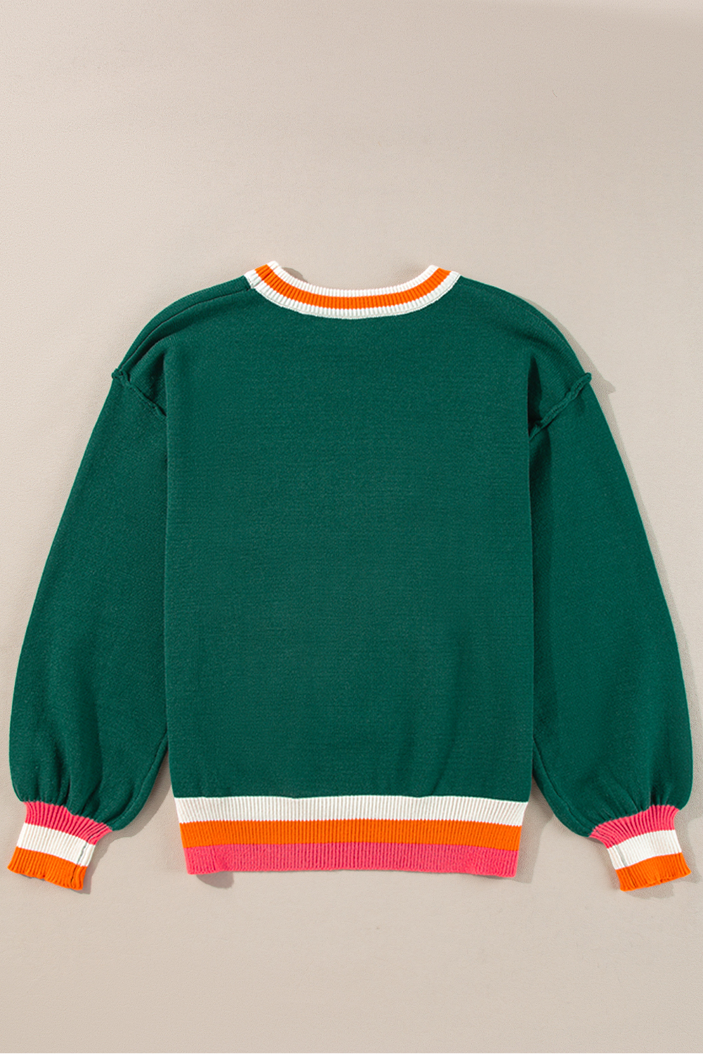 Stylish Blackish Green Drop Shoulder Sweater with Colorblock Stripes - Effortless Winter Fashion - Detail View 6 Stylish Blackish Green Drop Shoulder Sweater with Colorblock Stripes - Effortless Winter Fashion - Detail View 6