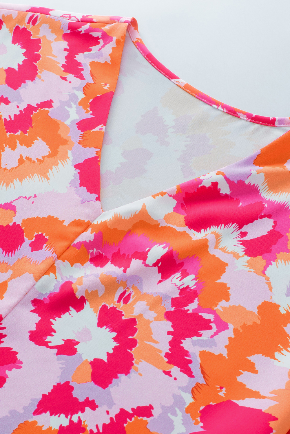 Women's Stylish Rose Red Abstract Print V-Neck Summer Blouse - Detail View 11 Women's Stylish Rose Red Abstract Print V-Neck Summer Blouse - Detail View 11