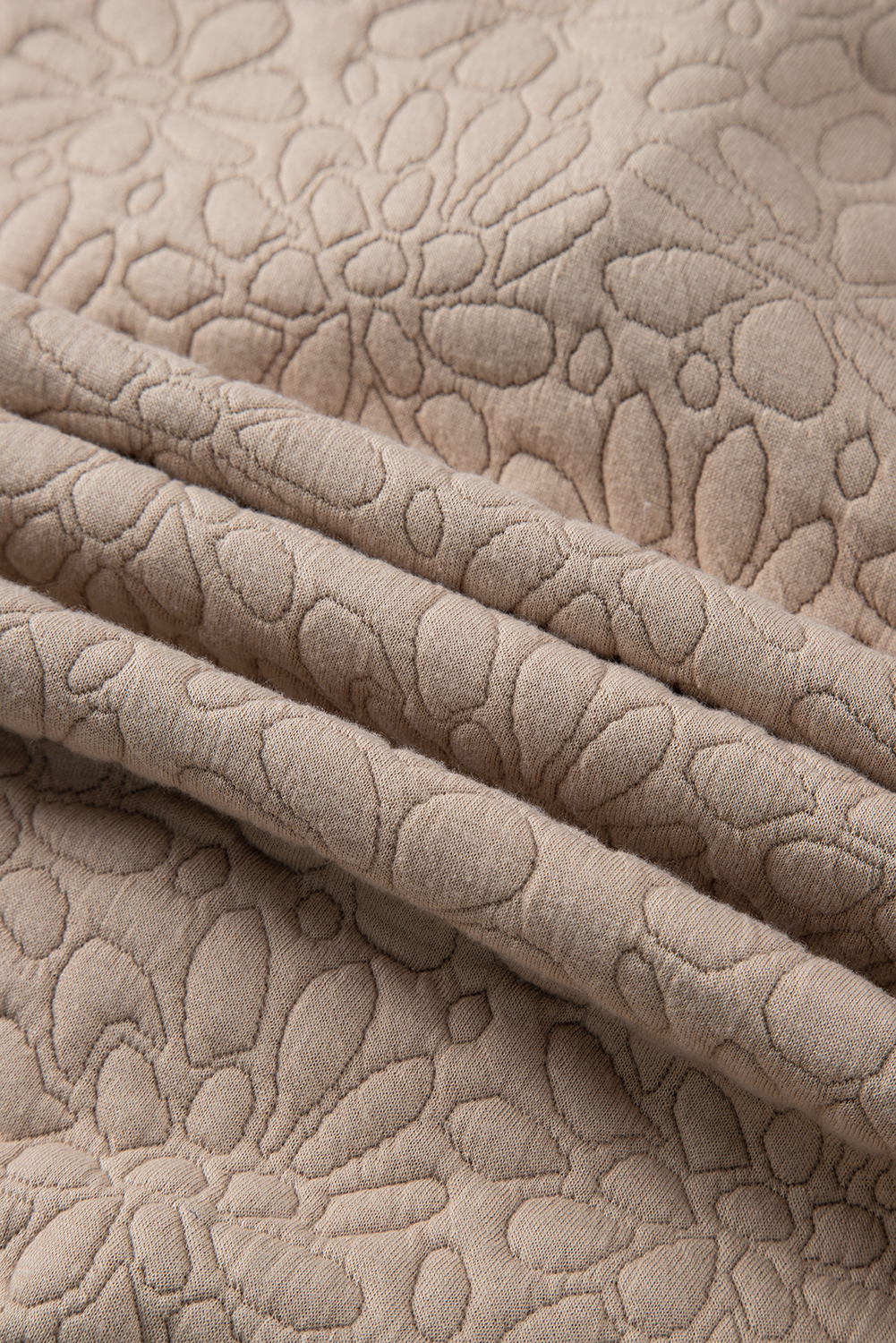 Women's Light French Beige Floral Quilted Jacket with Long Sleeves - Detail View 21 Women's Light French Beige Floral Quilted Jacket with Long Sleeves - Detail View 21