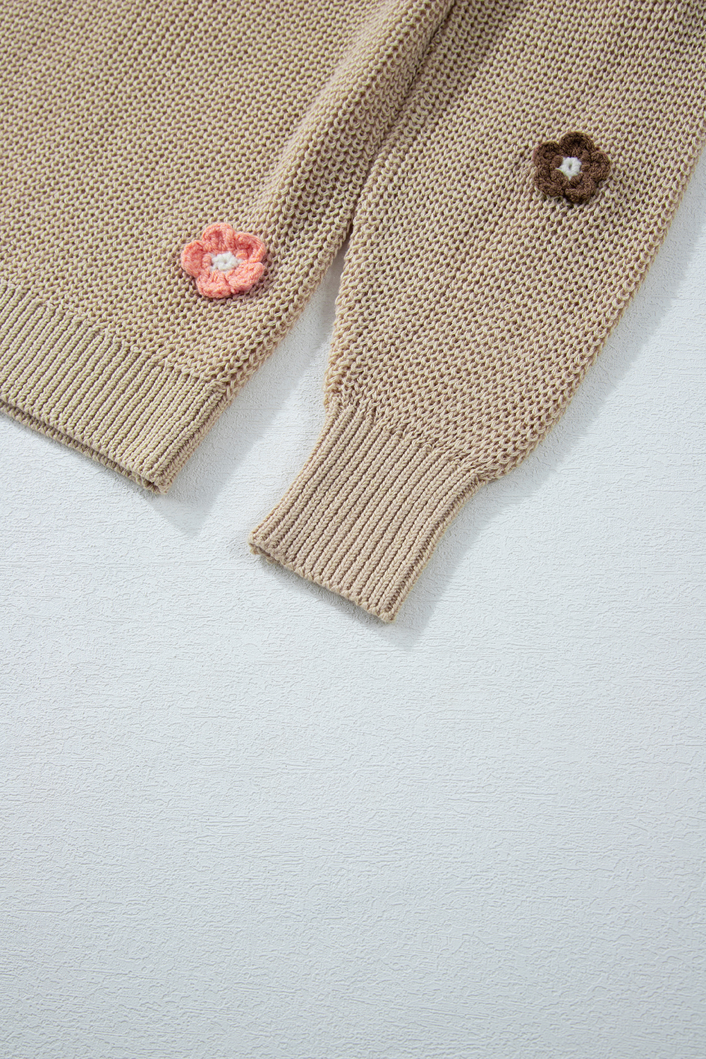 Casual Long Sleeve Sweater with Hello Floral Embroidery - Parchment - Detail View 12 Casual Long Sleeve Sweater with Hello Floral Embroidery - Parchment - Detail View 12