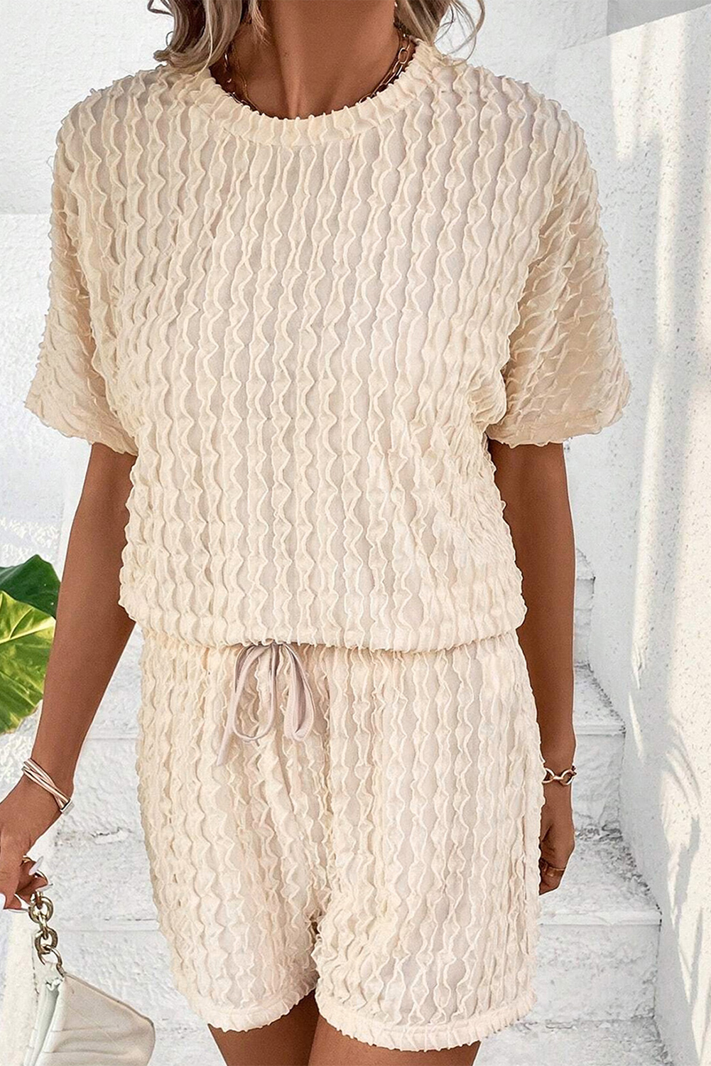 Women's Casual Summer Set, High Waist Shorts With Top - Detail View 6 Women's Casual Summer Set, High Waist Shorts With Top - Detail View 6