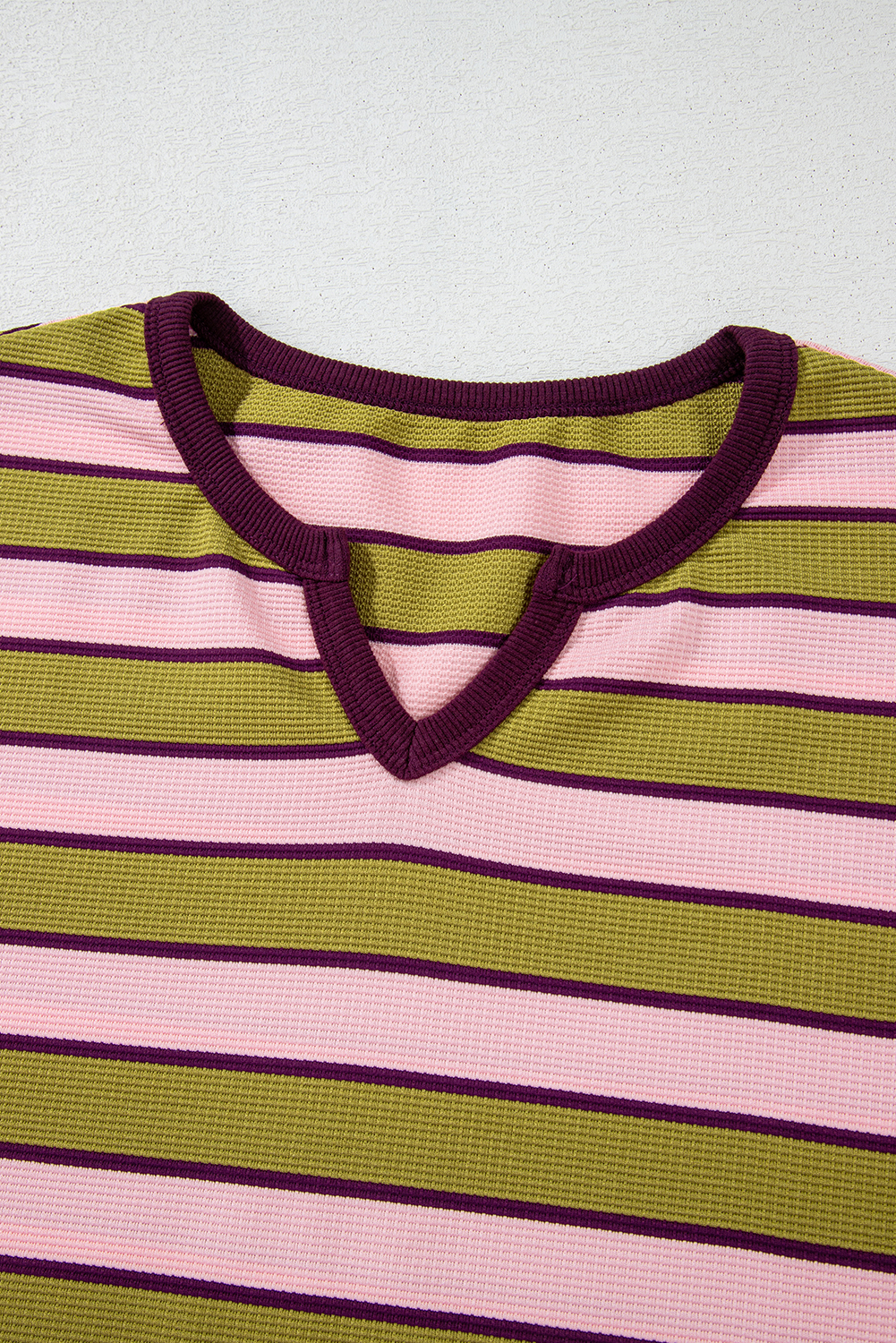 Women's Top, Spinach Green, Striped Pattern, Waffle Texture, Long Sleeve, Notched Neck, Casual Style, Comfort, Daily Wear, Spring Fashion, Trendy Design, Shift Silhouette, Elevated Style, Tops, Long Sleeve Tops - Detail View 12 Women's Top, Spinach Green, Striped Pattern, Waffle Texture, Long Sleeve, Notched Neck, Casual Style, Comfort, Daily Wear, Spring Fashion, Trendy Design, Shift Silhouette, Elevated Style, Tops, Long Sleeve Tops - Detail View 12