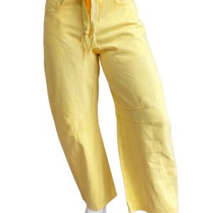 Women's Yellow Barrel Jeans, Casual High Waist Pants - Main View