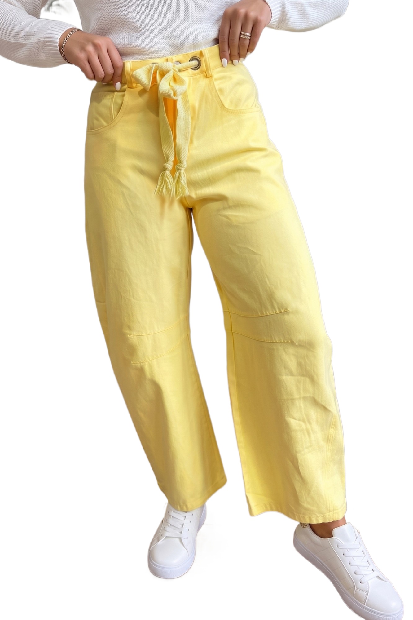Women's Yellow Barrel Jeans, Casual High Waist Pants - Main View Women's Yellow Barrel Jeans, Casual High Waist Pants - Main View