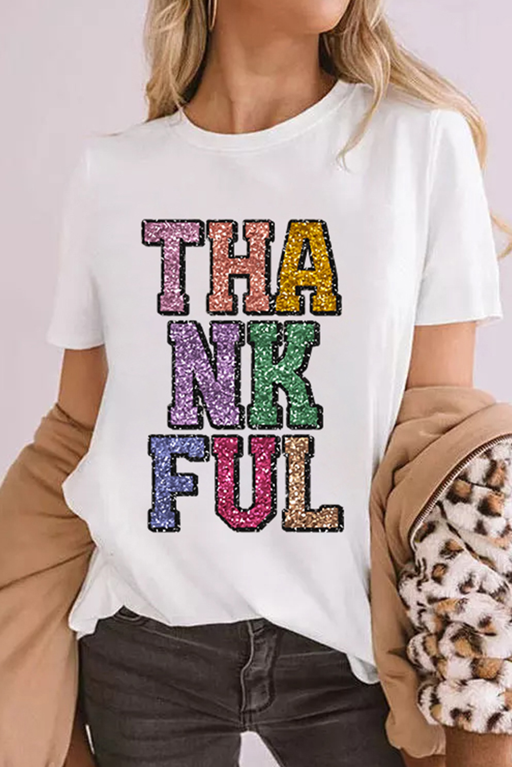 Comfortable Crew Neck Short Sleeve T-Shirt - Ideal for Daily Wear and Thanksgiving - Detail View 3 Comfortable Crew Neck Short Sleeve T-Shirt - Ideal for Daily Wear and Thanksgiving - Detail View 3