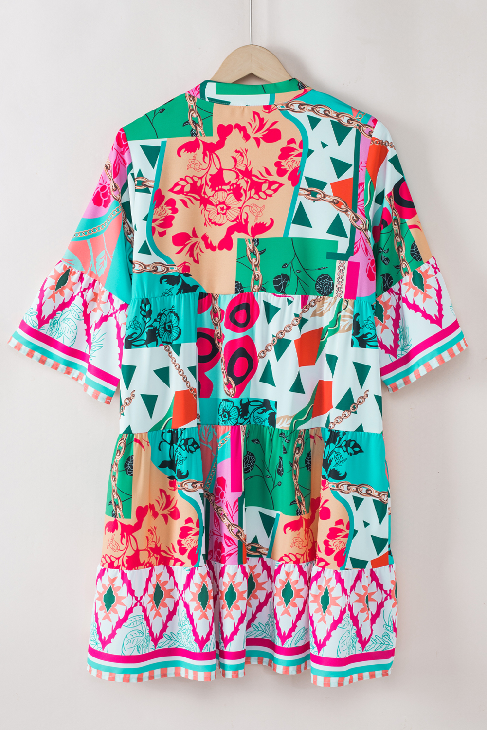 Trendy Abstract Printed Mini Dress: Multicoloured Design with Elegant Notched Neck & Flattering Half Sleeves - Detail View 7 Trendy Abstract Printed Mini Dress: Multicoloured Design with Elegant Notched Neck & Flattering Half Sleeves - Detail View 7