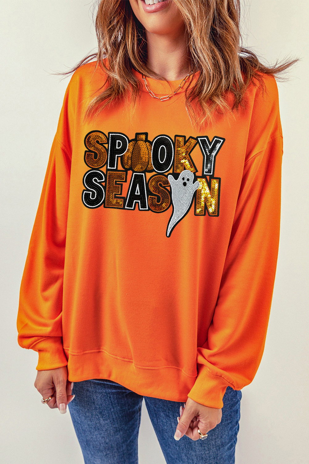 Sequin Detailed Casual Pullover Sweatshirt for Women - Perfect for Halloween - Detail View 7 Sequin Detailed Casual Pullover Sweatshirt for Women - Perfect for Halloween - Detail View 7