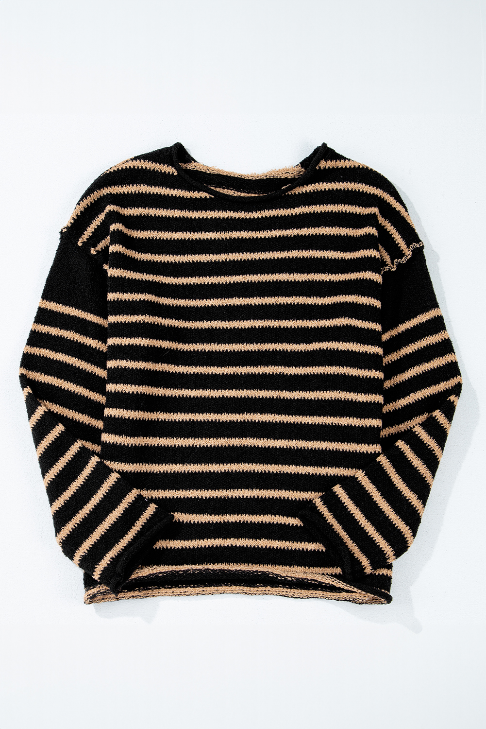 Women's Sweater, Black Stripe, Drop Shoulder, Round Neck, Loose Fit, Casual Style, Long Sleeve, Knitted Sweater, Winter Fashion, Trendy, Comfortable, Versatile Outfit, Daily Wear, Sweaters & Cardigans - Detail View 4 Women's Sweater, Black Stripe, Drop Shoulder, Round Neck, Loose Fit, Casual Style, Long Sleeve, Knitted Sweater, Winter Fashion, Trendy, Comfortable, Versatile Outfit, Daily Wear, Sweaters & Cardigans - Detail View 4