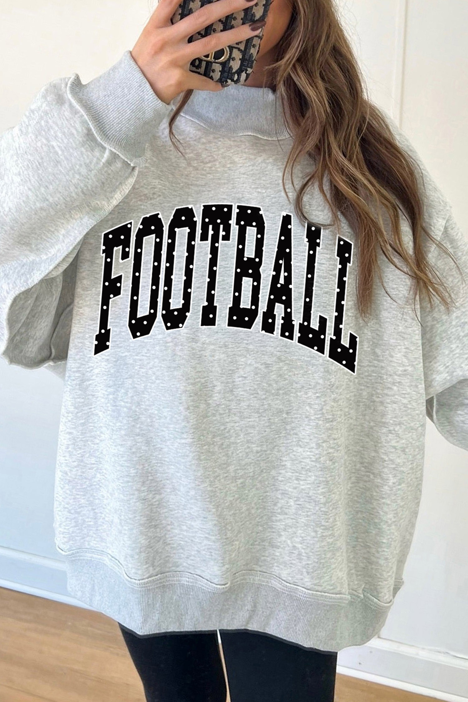 Women's Polka Dot Letter Pullover, Football Sweatshirt - Detail View 5 Women's Polka Dot Letter Pullover, Football Sweatshirt - Detail View 5