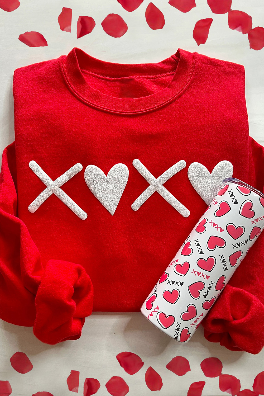 Red Long Sleeve Graphic Sweatshirt, Women's Daily Round Neck - Detail View 3 Red Long Sleeve Graphic Sweatshirt, Women's Daily Round Neck - Detail View 3