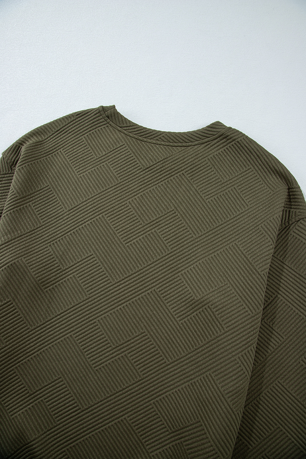Women's Jungle Green Sweatshirt, Textured Round Neck Pullover - Detail View 13 Women's Jungle Green Sweatshirt, Textured Round Neck Pullover - Detail View 13